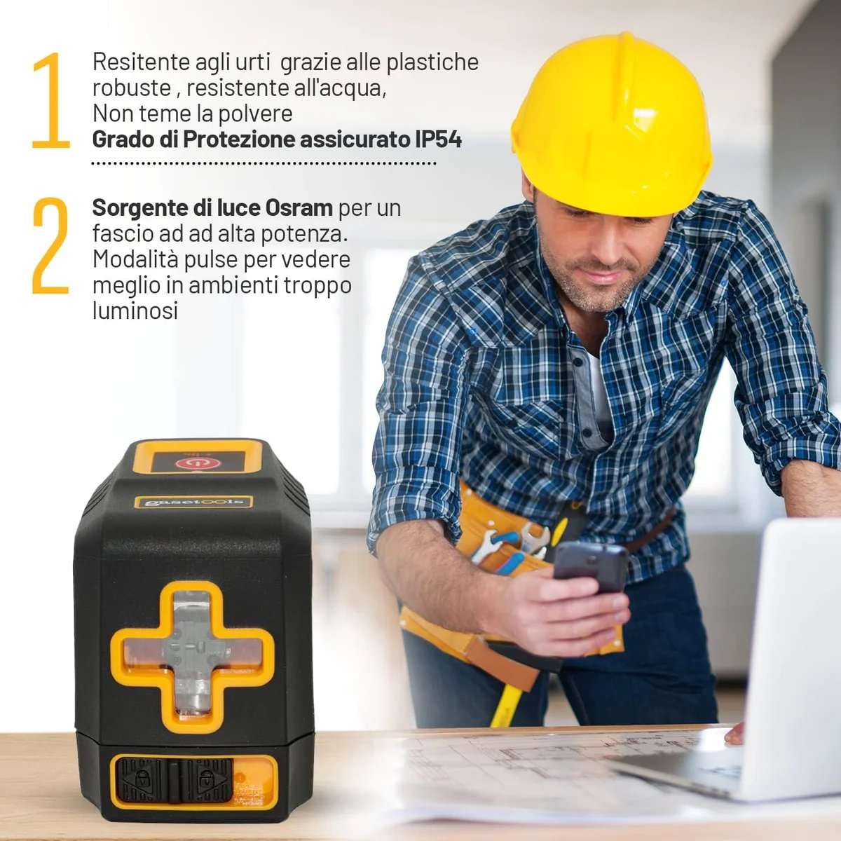 Self-levelling, dual-levelling, long-life laser level - GASETOOLS G-001