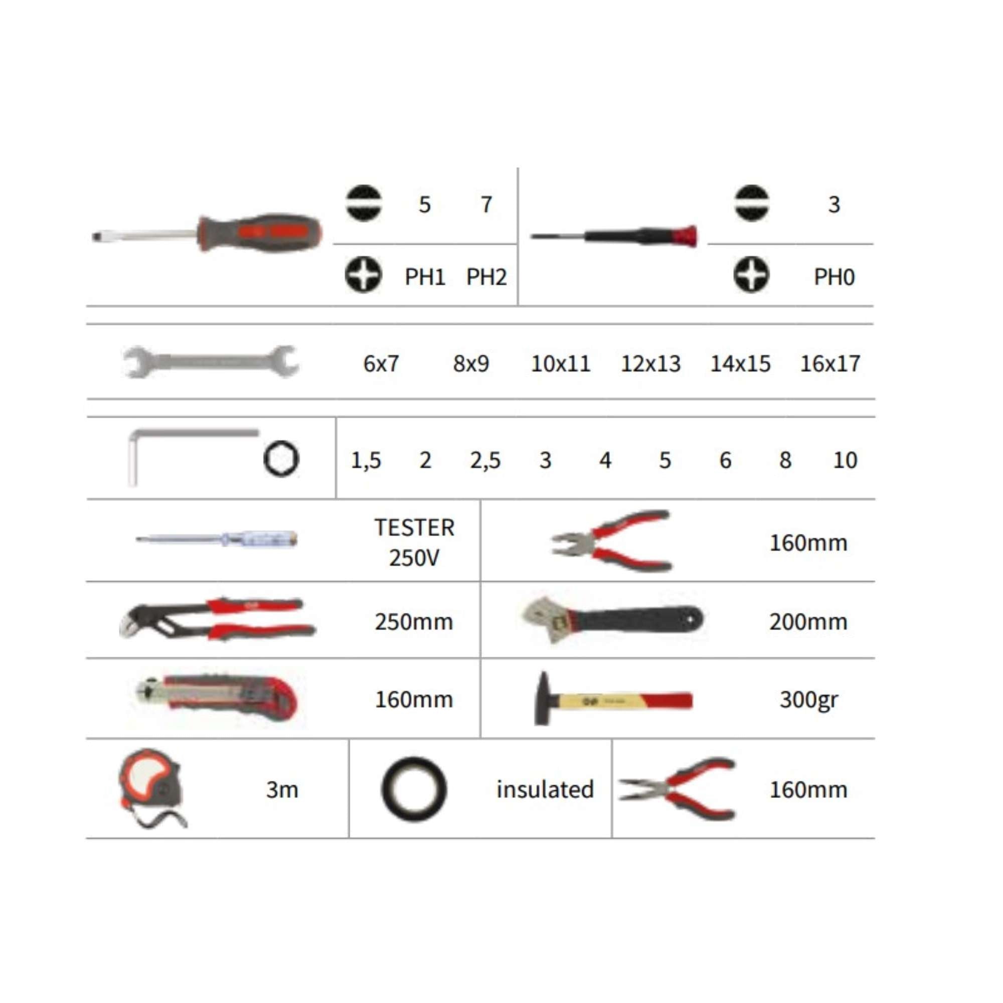 Assortment 30 pieces hand tools in nylon case - LTI
