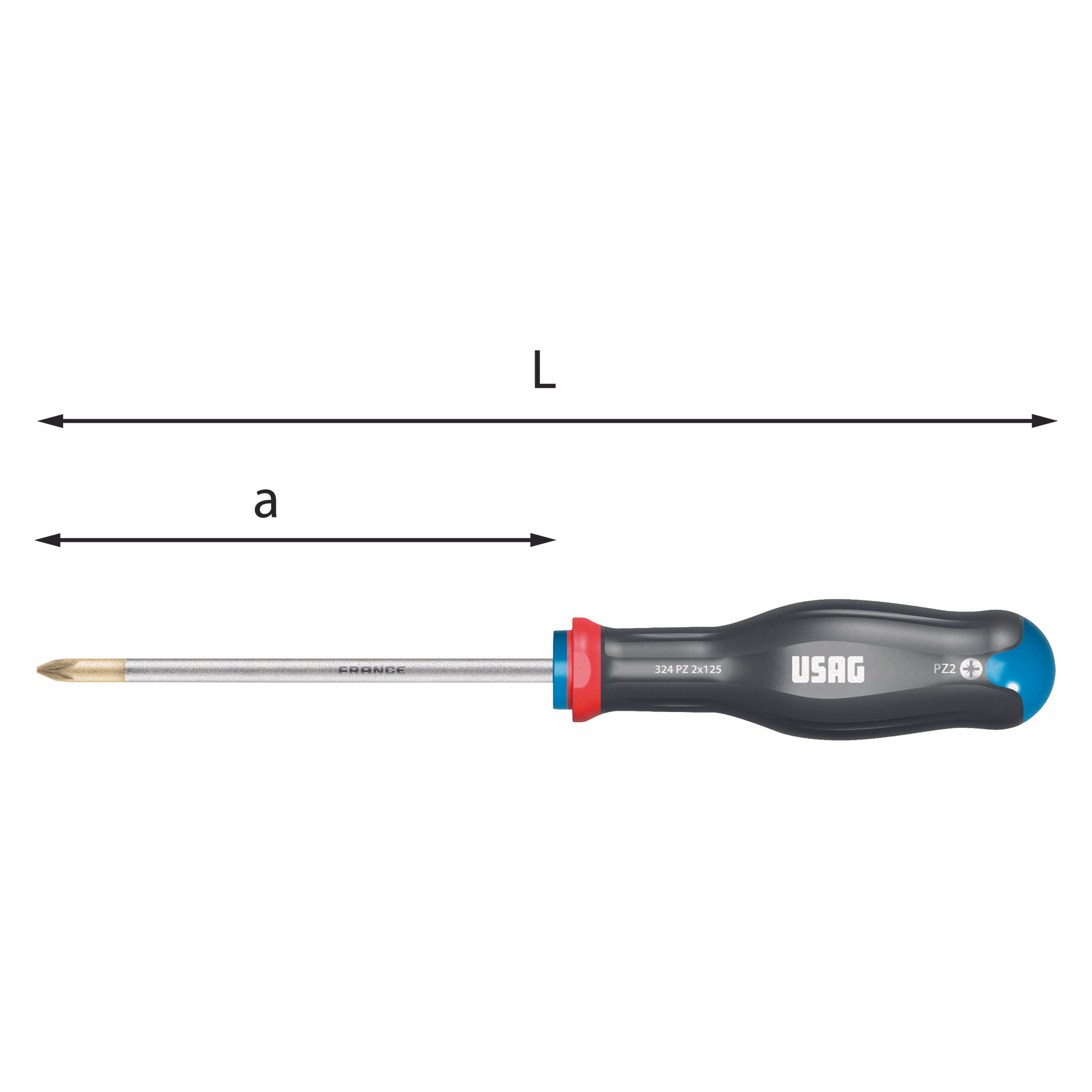 0x75 M1 Screwdriver for Pozidriv screws L. 179mm - Usag 324 PZ