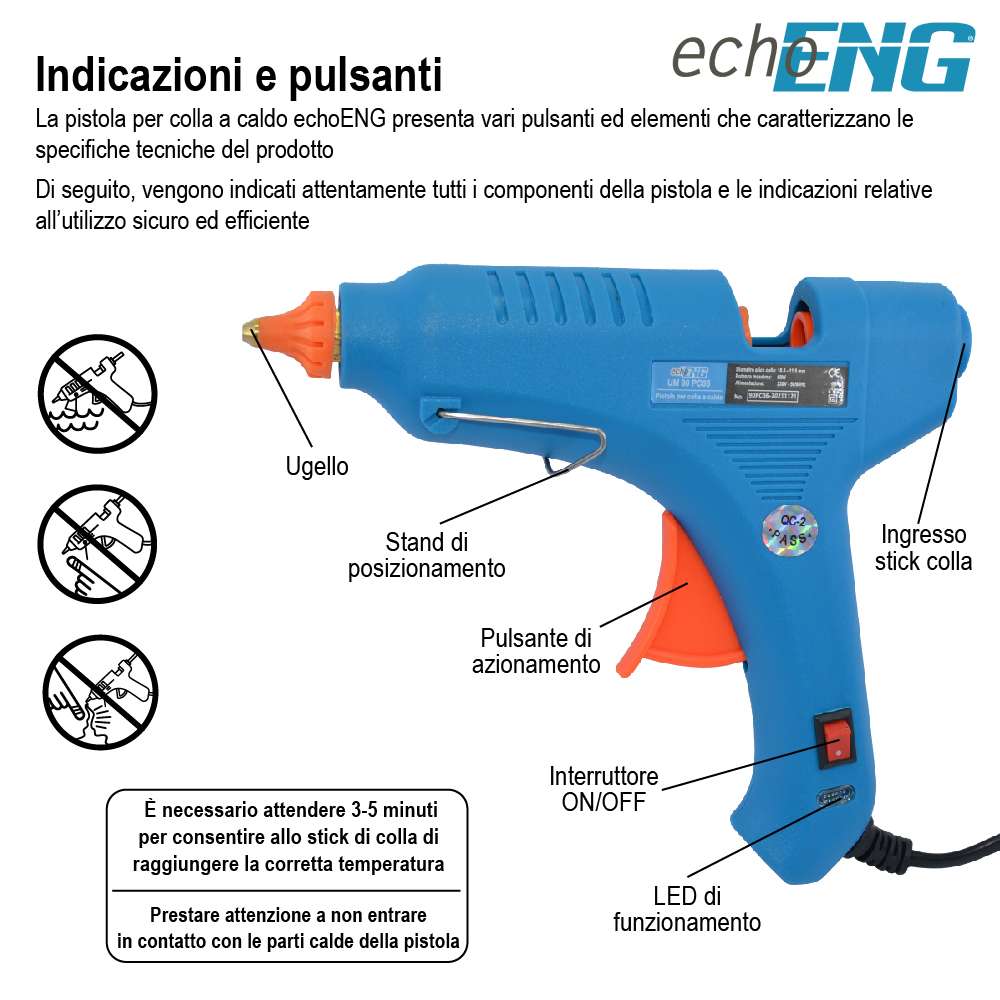 Hot glue gun 60W with 24 glue stick included - echoENG - UM 90 PC06