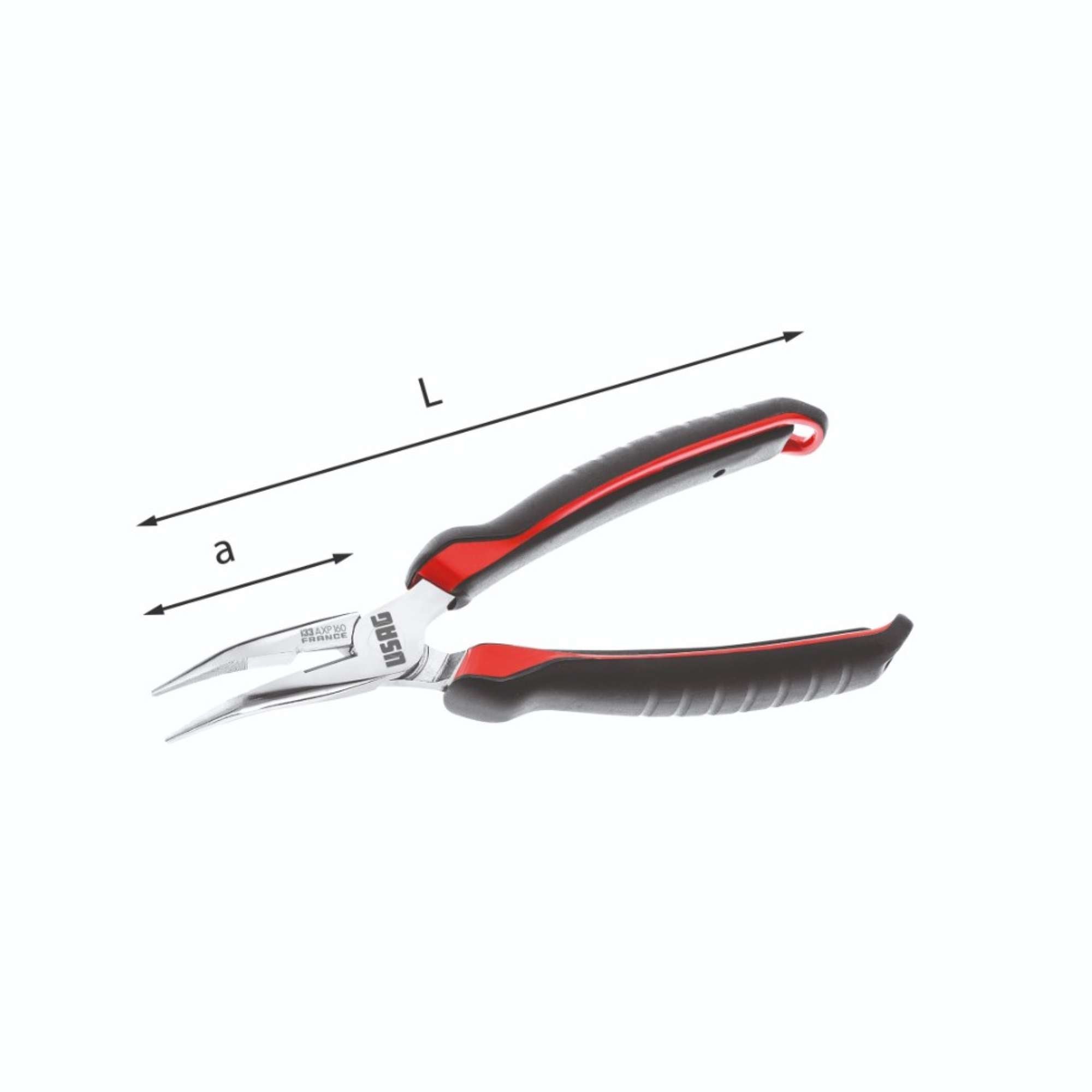 Very Long Flat Nose Pliers Bent 45 160mm - Usag U01310160 131AXP