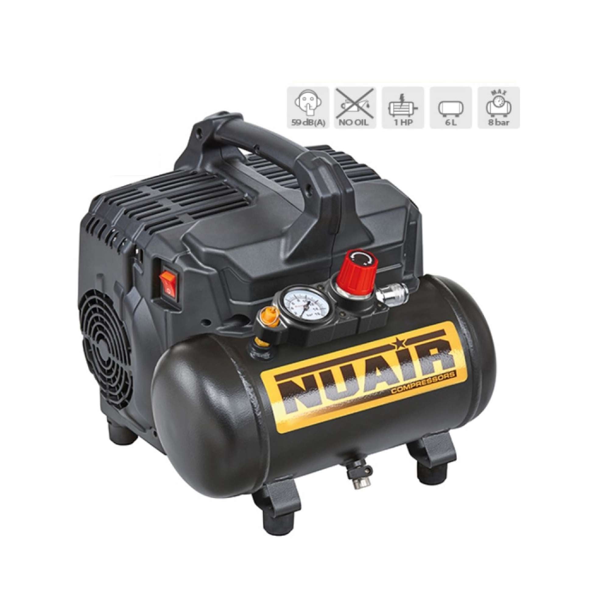 Portable compressor Siltek+ 6-liter tank, silent and compact - NUAIR