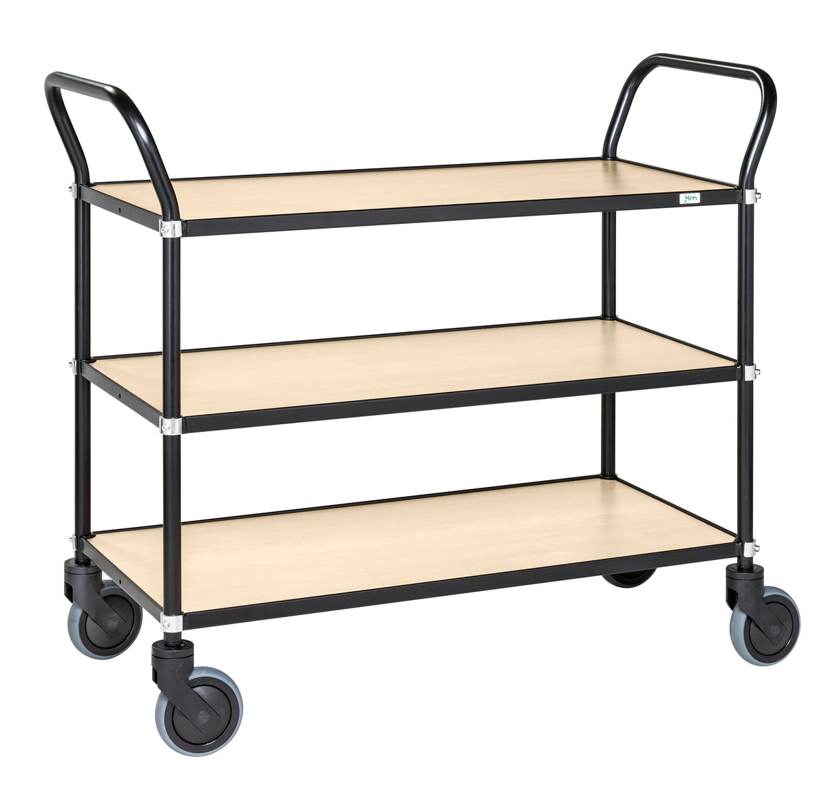Eleganter Trolley, LxBxH 1100 x 430 x 940 mm, 4 Lenkrollen, 125 mm, Kongamek