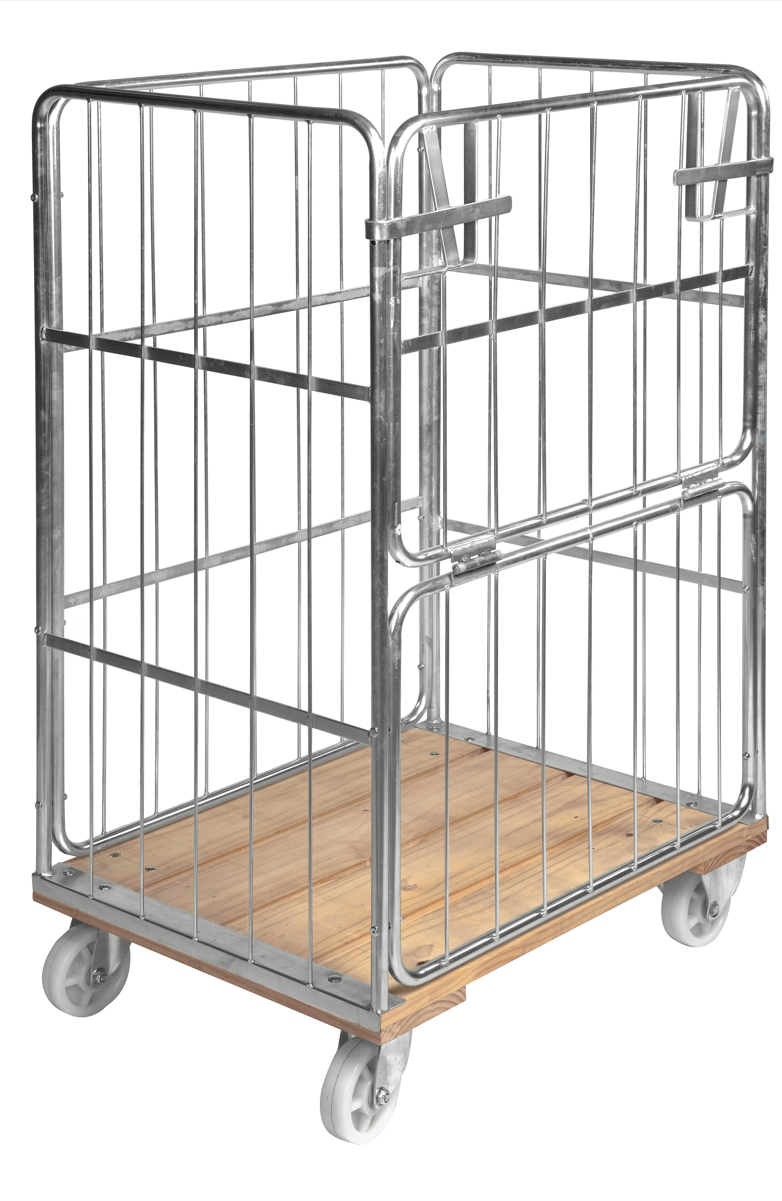 Roll container with wooden base with or without brake WxDxH (mm) 845x630x1390