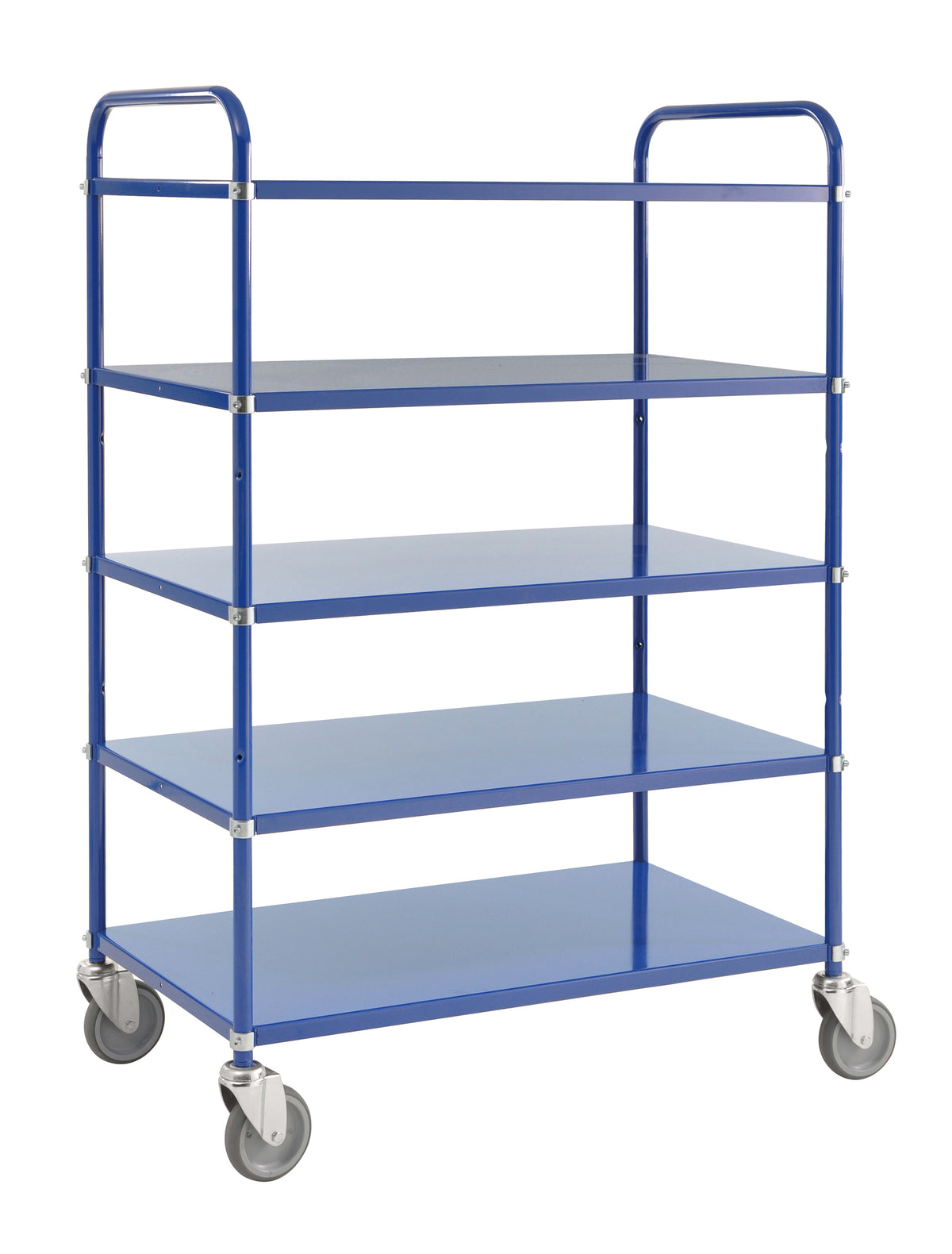 Hoher blauer Metall-Servierwagen, 5 Ablagen L x B x H (mm) 980 x 585 x 1445