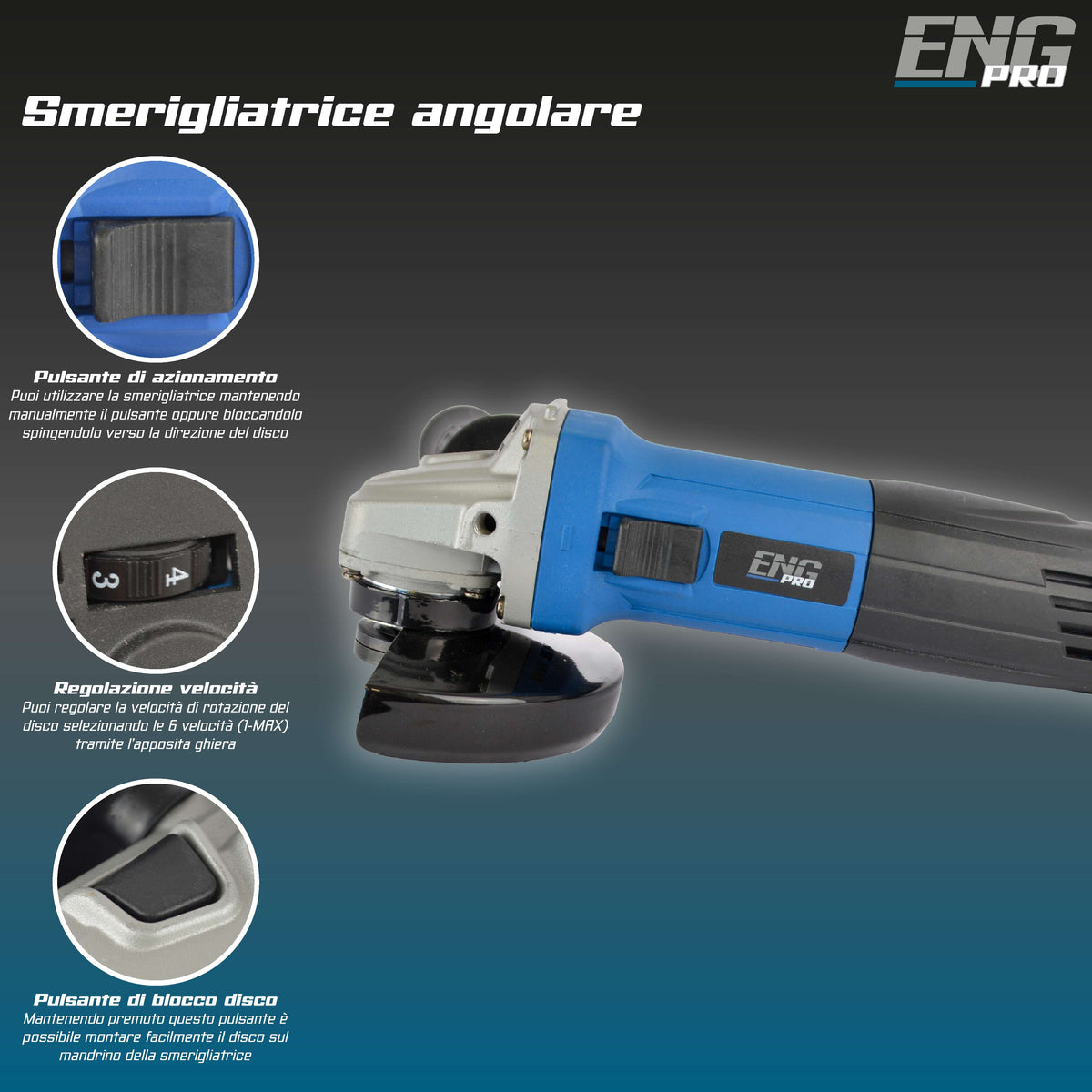 Electric angle grinder 125mm 800W - ENG PRO - UM ET SA12