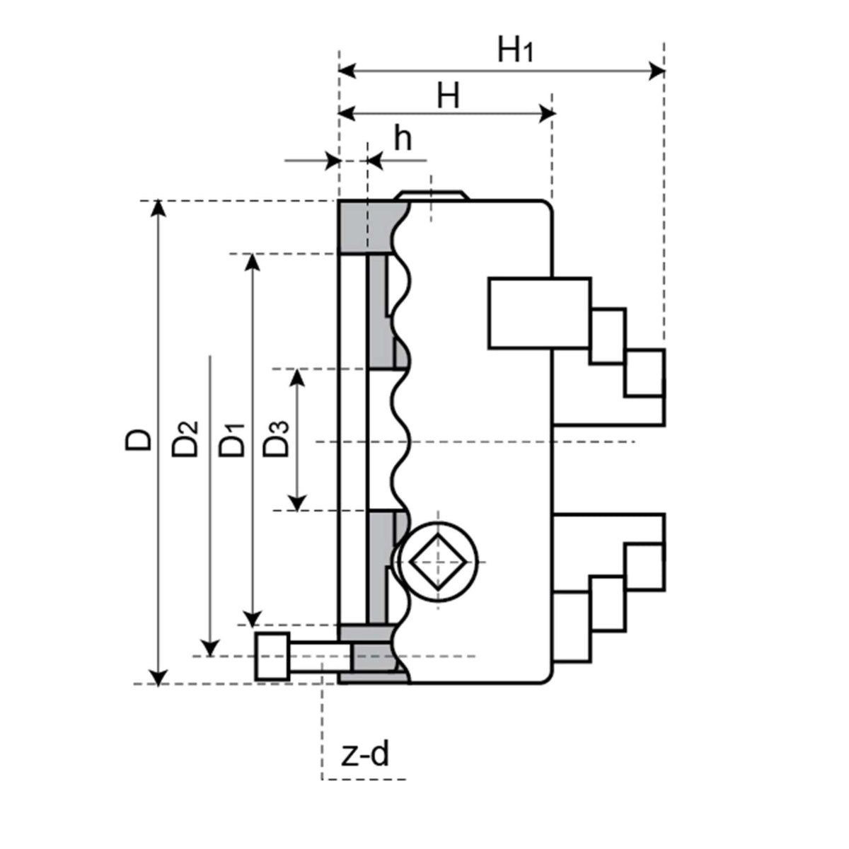 Self-centring chucks with 4+4 jaws