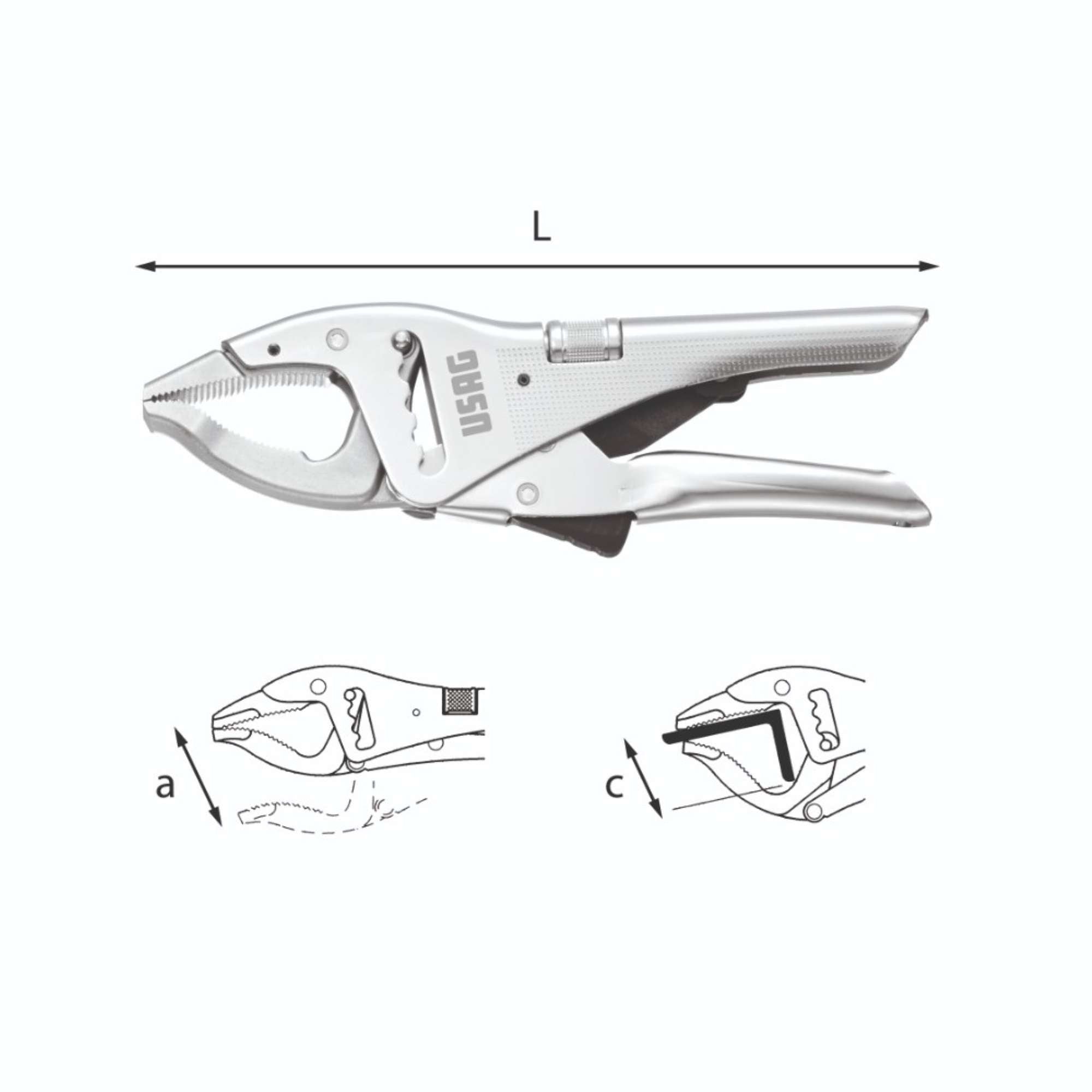 Adjustable self-locking rack and pinion pliers long jaws - Usag U01350510