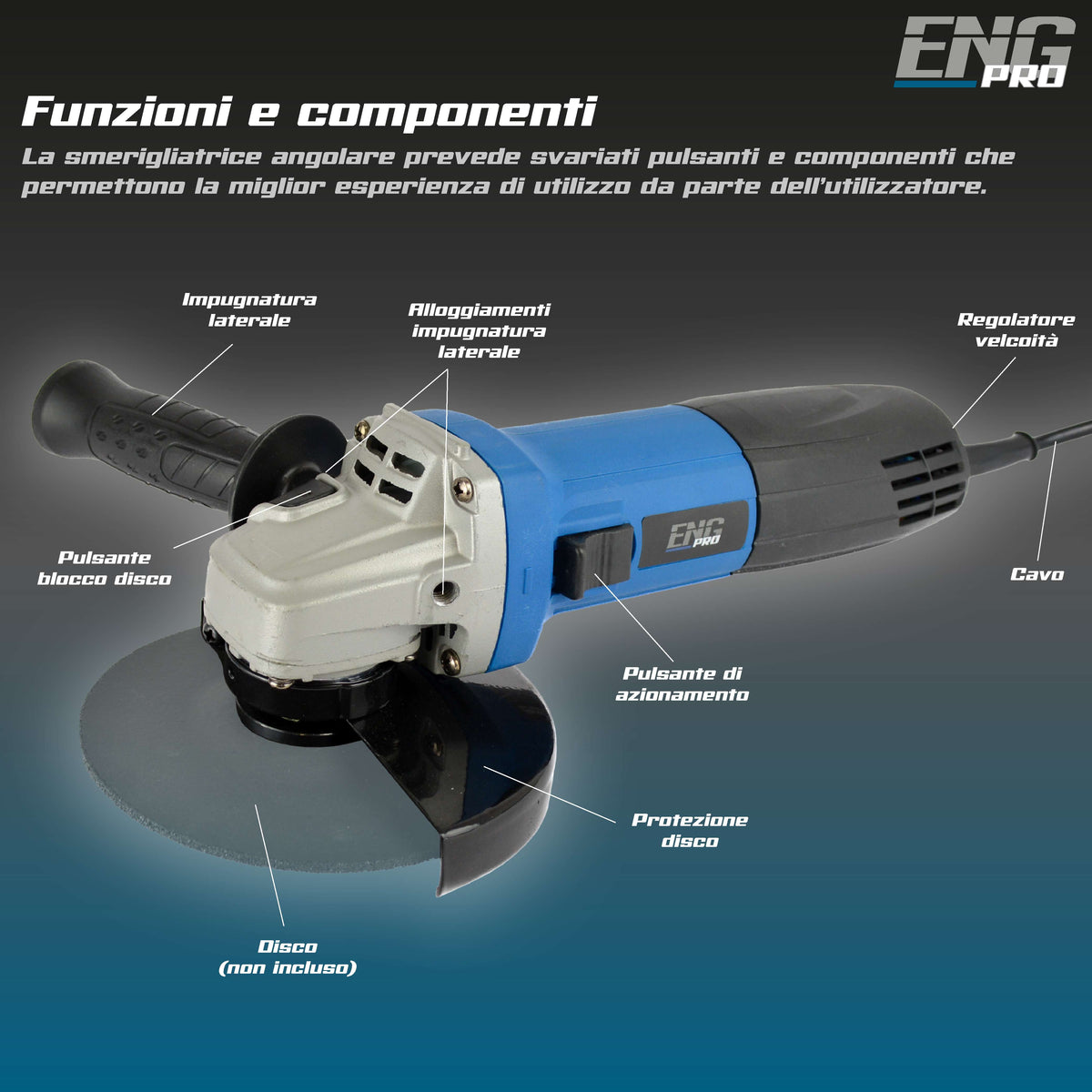 Electric angle grinder 125mm 800W - ENG PRO - UM ET SA12