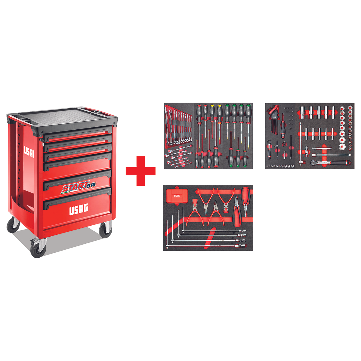 Start roller cabinet with automotive assortment (155 PCS) - Usag 516 ST6MA