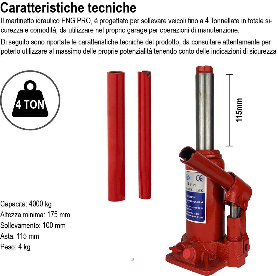 Bottle jack 4000 kg 4 T TON Tons -MA CB 0004 - ENG PRO
