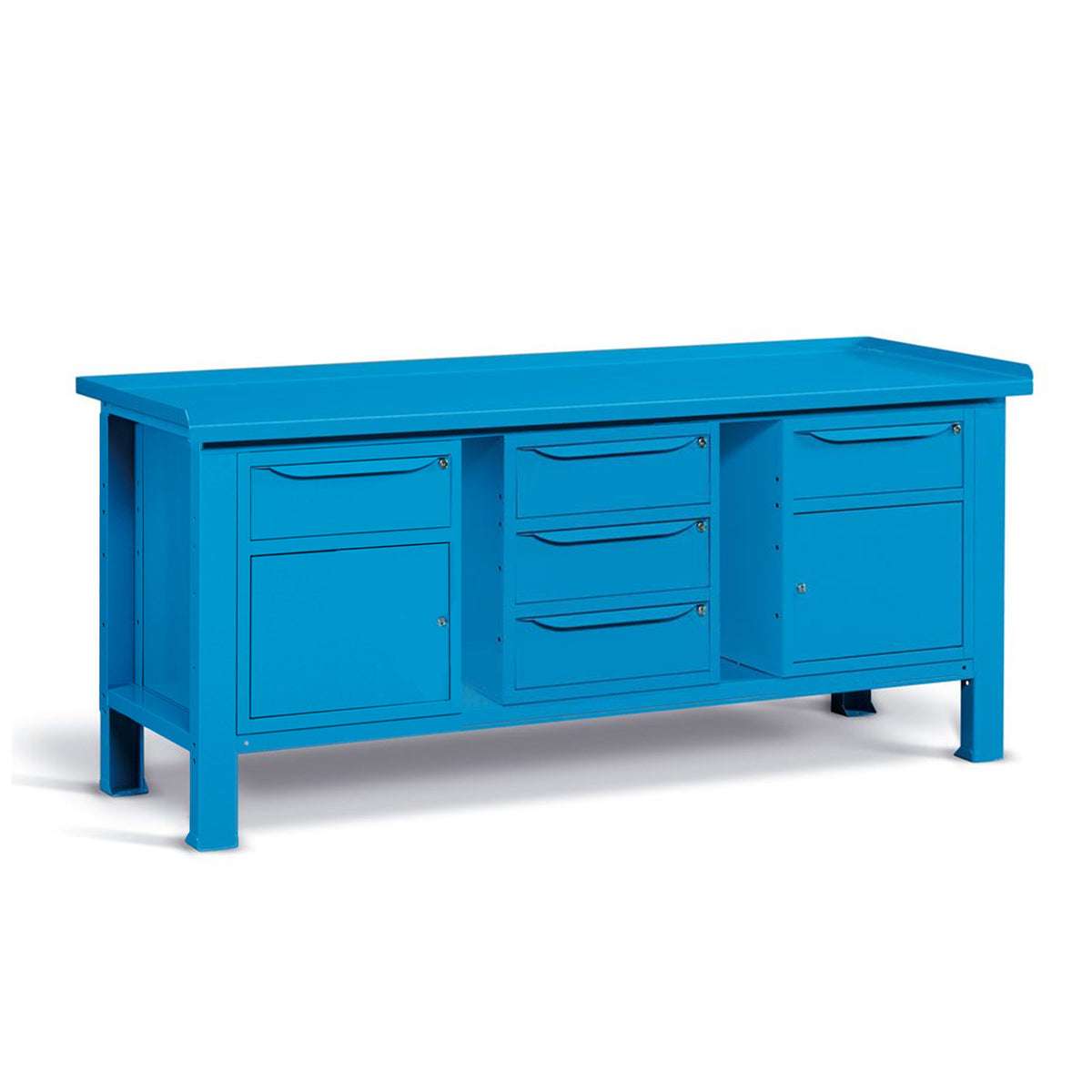WORKSHOP WORKBENCH STEEL TOP 2007 x 705 x 855 H - 2 CABINETS 1 DRAWER 1 DOOR + 1 WARDROBE 3 DRAWERS - FAMI - BLUE