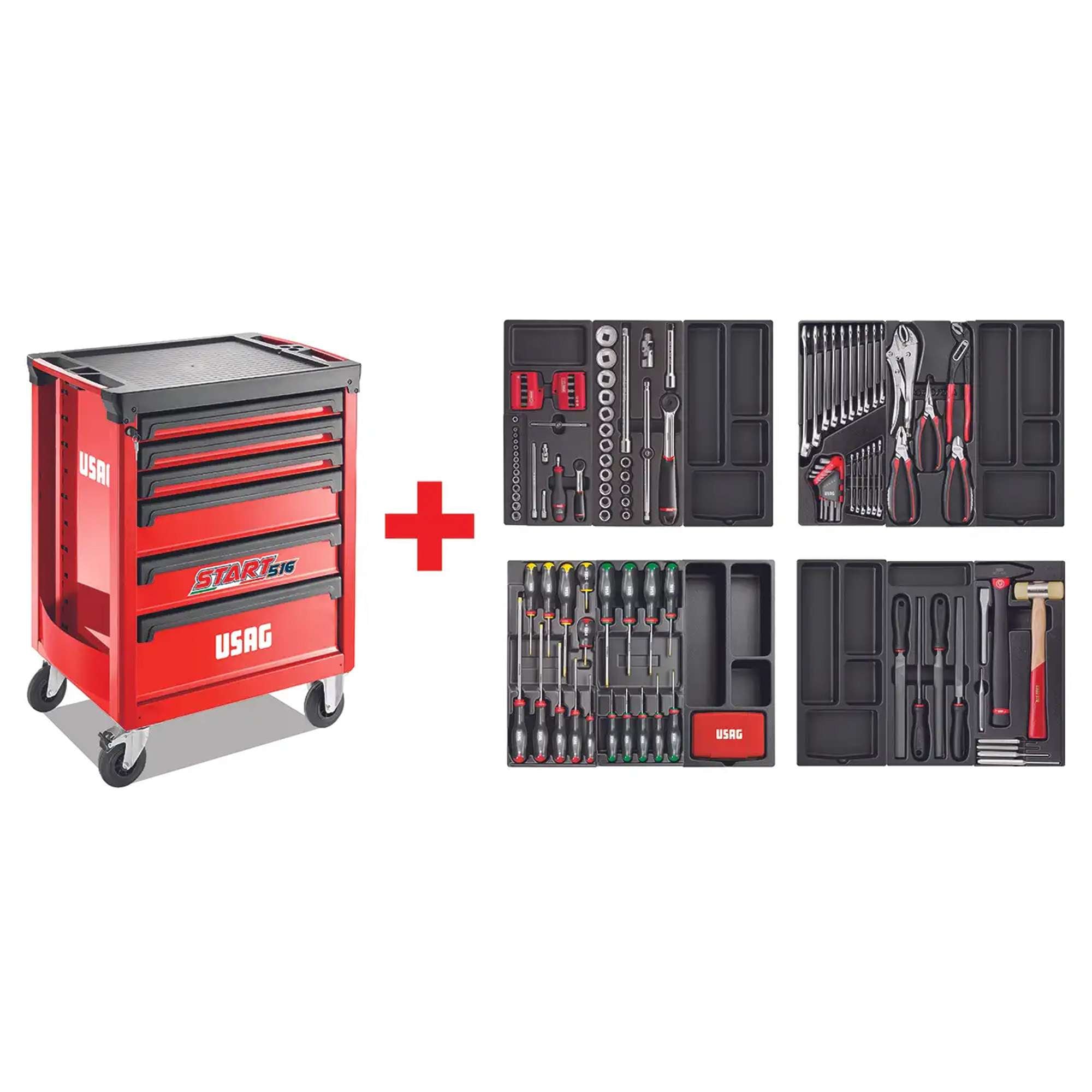 Start roller cabinet with automotive assortment (154 PCS) - Usag 516 ST6PM