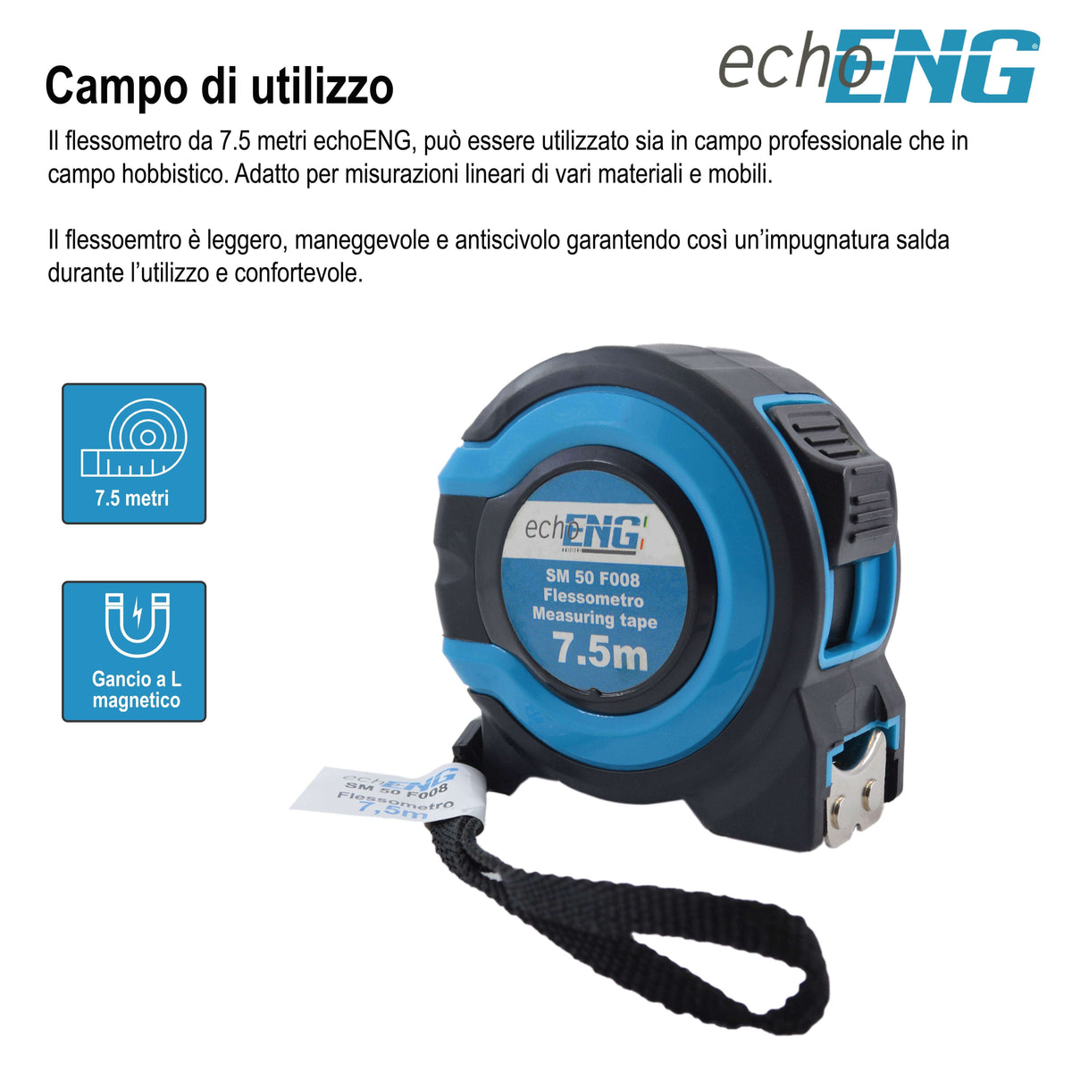 Flessometro metro 3 m x 16 mm gancio magnetico estensibile - SM 50 F003