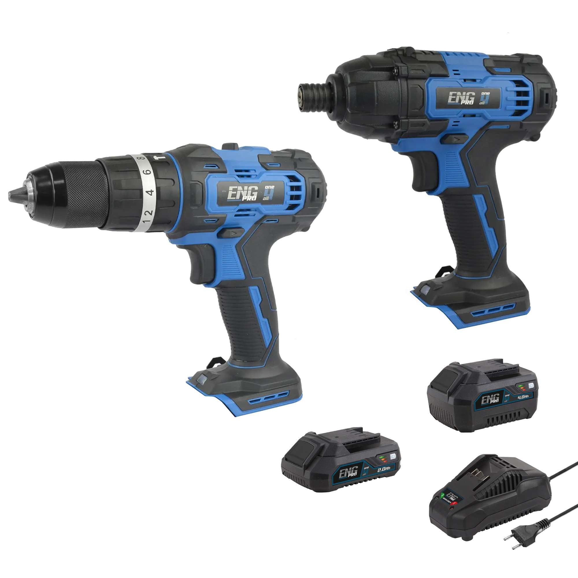 Hammer drill driver, Impact Wrench and 2 x 2/4.0Ah Batteries ENG PRO