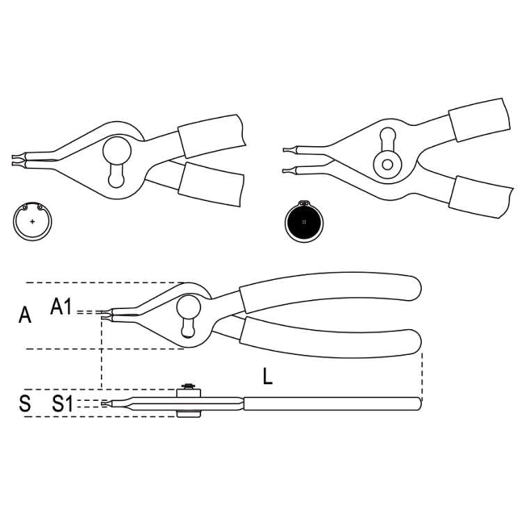 Straight point pliers for internal and external circlips PVC-coated handles Beta