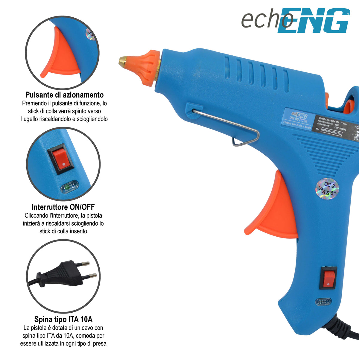 Heißklebepistole 60W mit 24 enthaltenen Klebestiften - echoENG - UM 90 PC06
