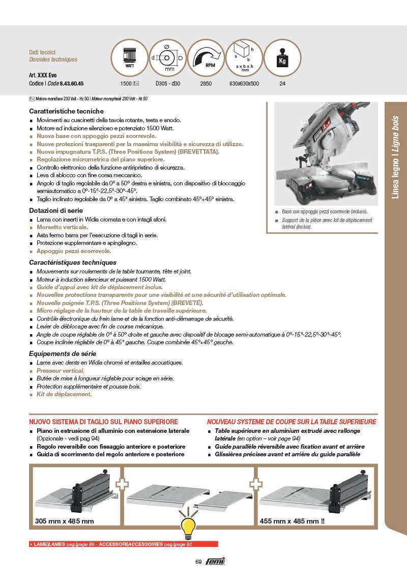 Femi XXX EVO mitre saw for wood 305mm 1500W induction motor