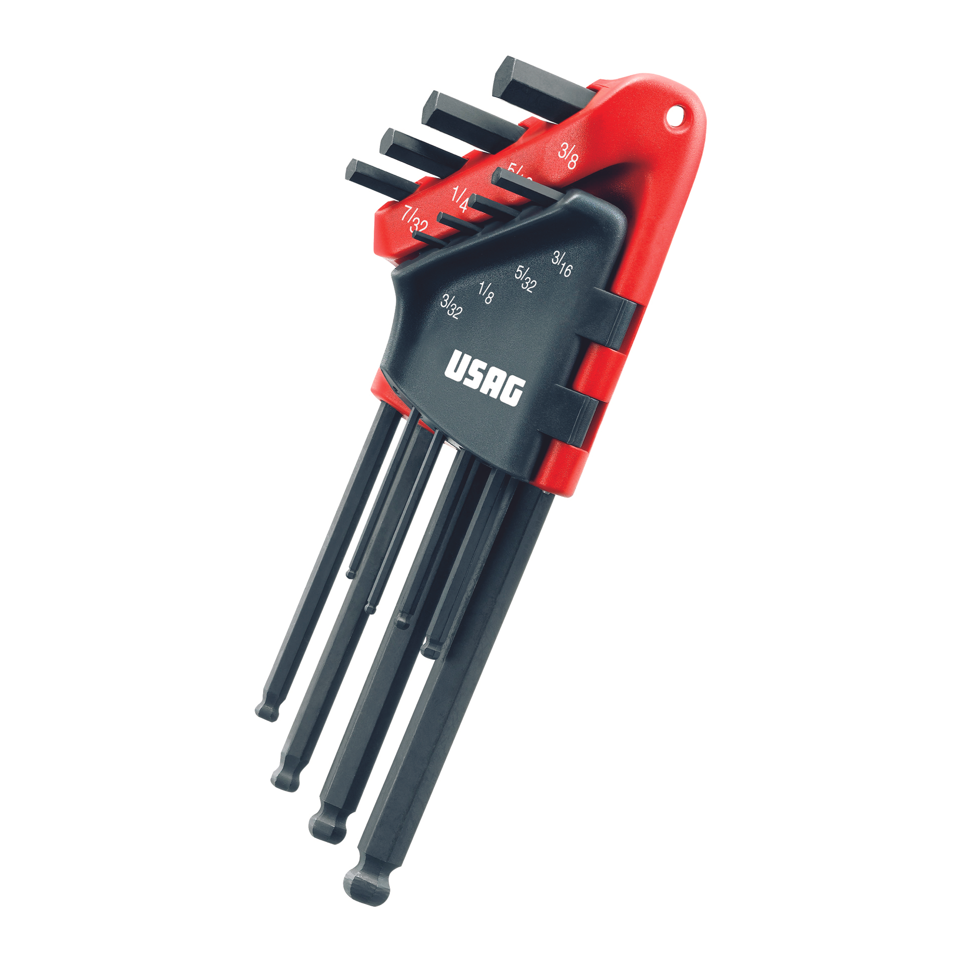 Set of 8 long angled hexagon keys with spherical head 350gr - Usag 280 LTSP/S8