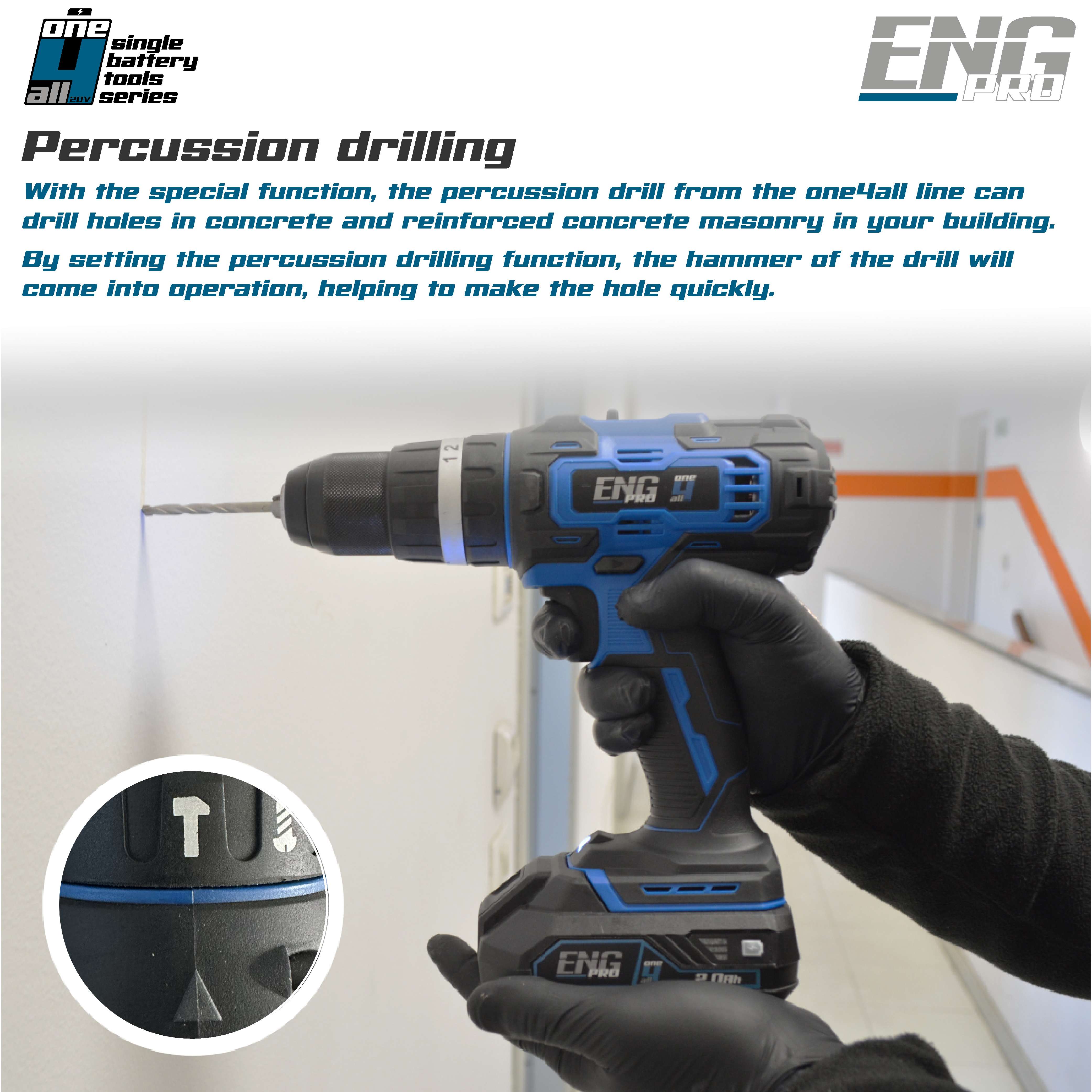 Hammer drill driver, Impact Wrench and 2 x 2/4.0Ah Batteries ENG PRO