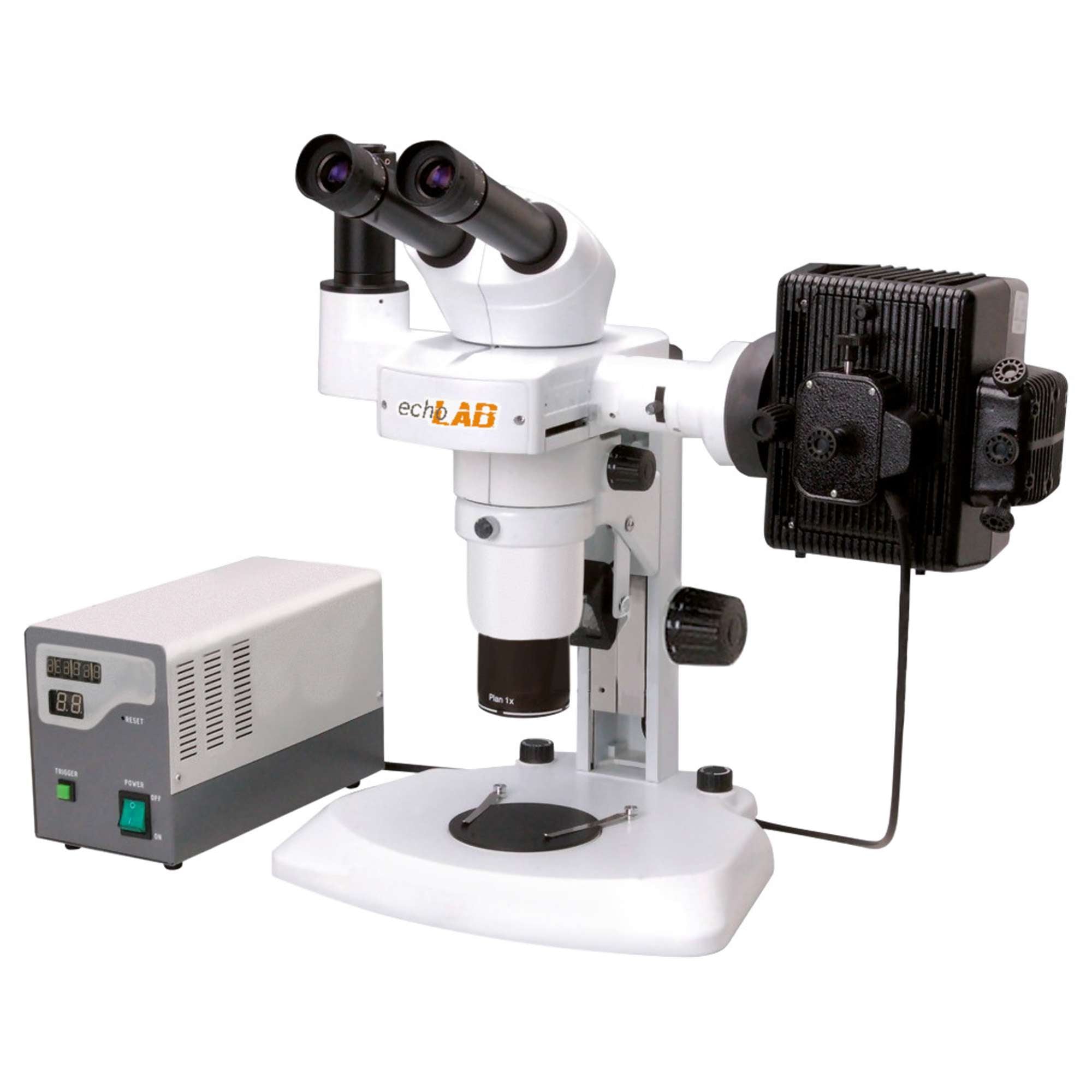 Fluorescence Continuous Zoom Stereo Microscope Continuous zoom by double hand wheel - echoLAB