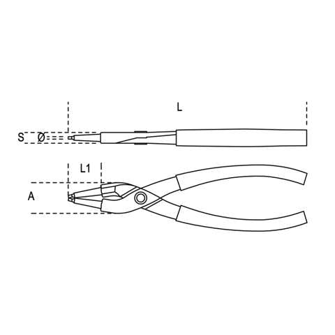 Internal circlip pliers, straight pattern PVC-coated handles - 1032 Beta