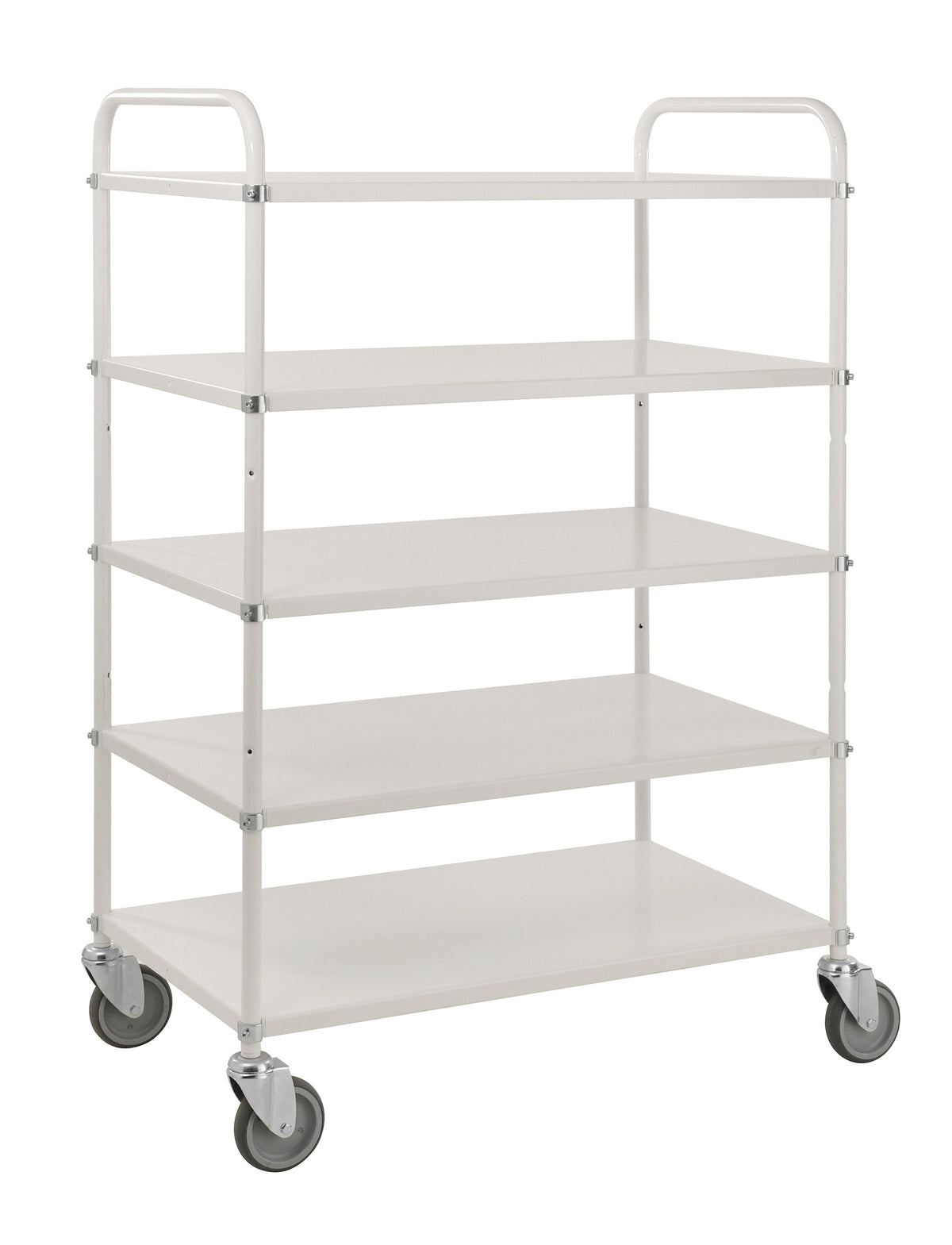 Hoher weißer Blechwagen, 5 Regalböden, L x B x H (mm) 980 x 585 x 1445