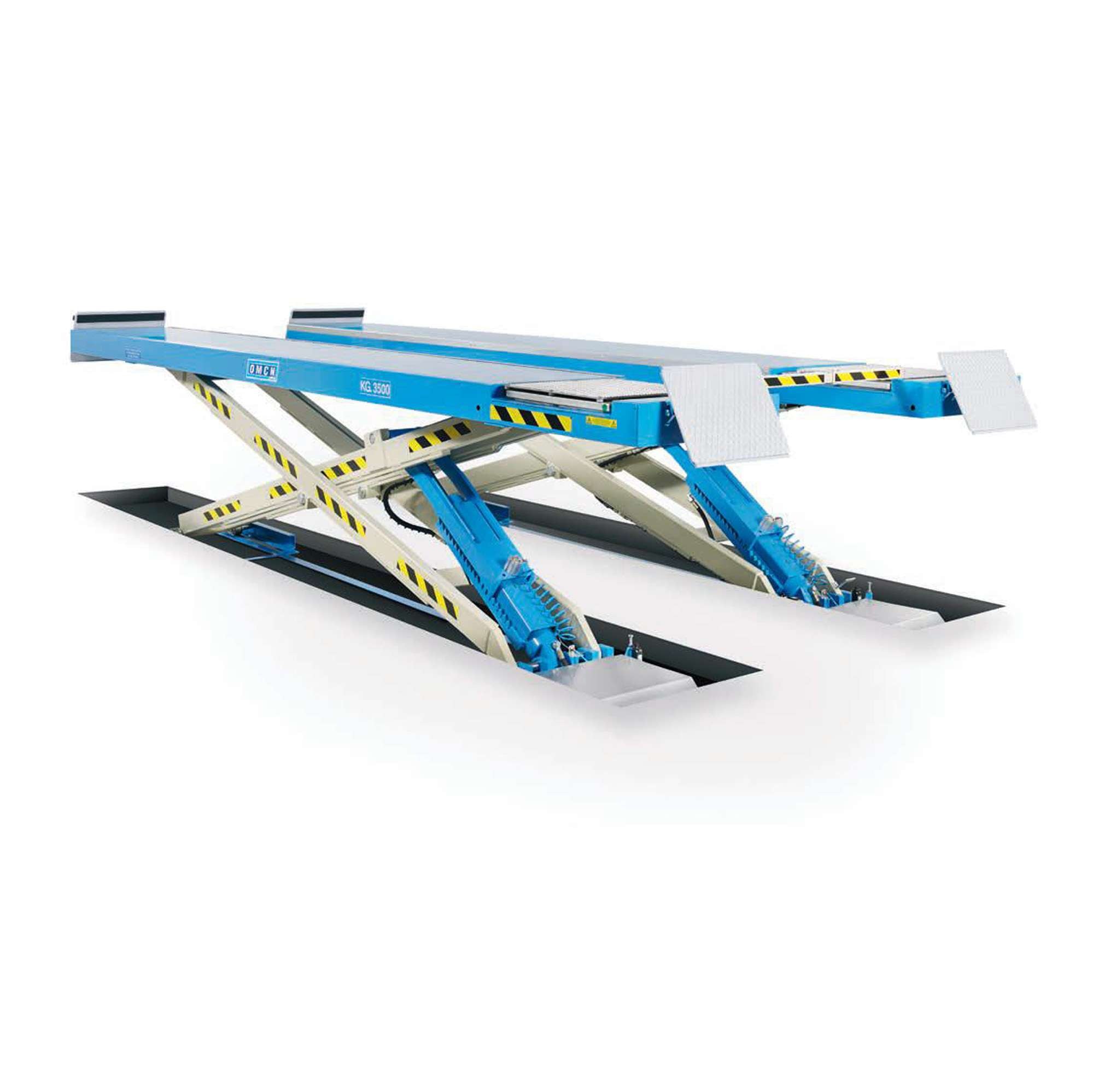 Electro-hydraulic scissor lift capacity 4000 kg floor-standing with lift table OMCN