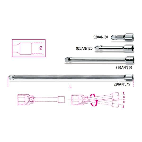 1/2 wobble extension bars L.50mm - 920AN/50 Beta