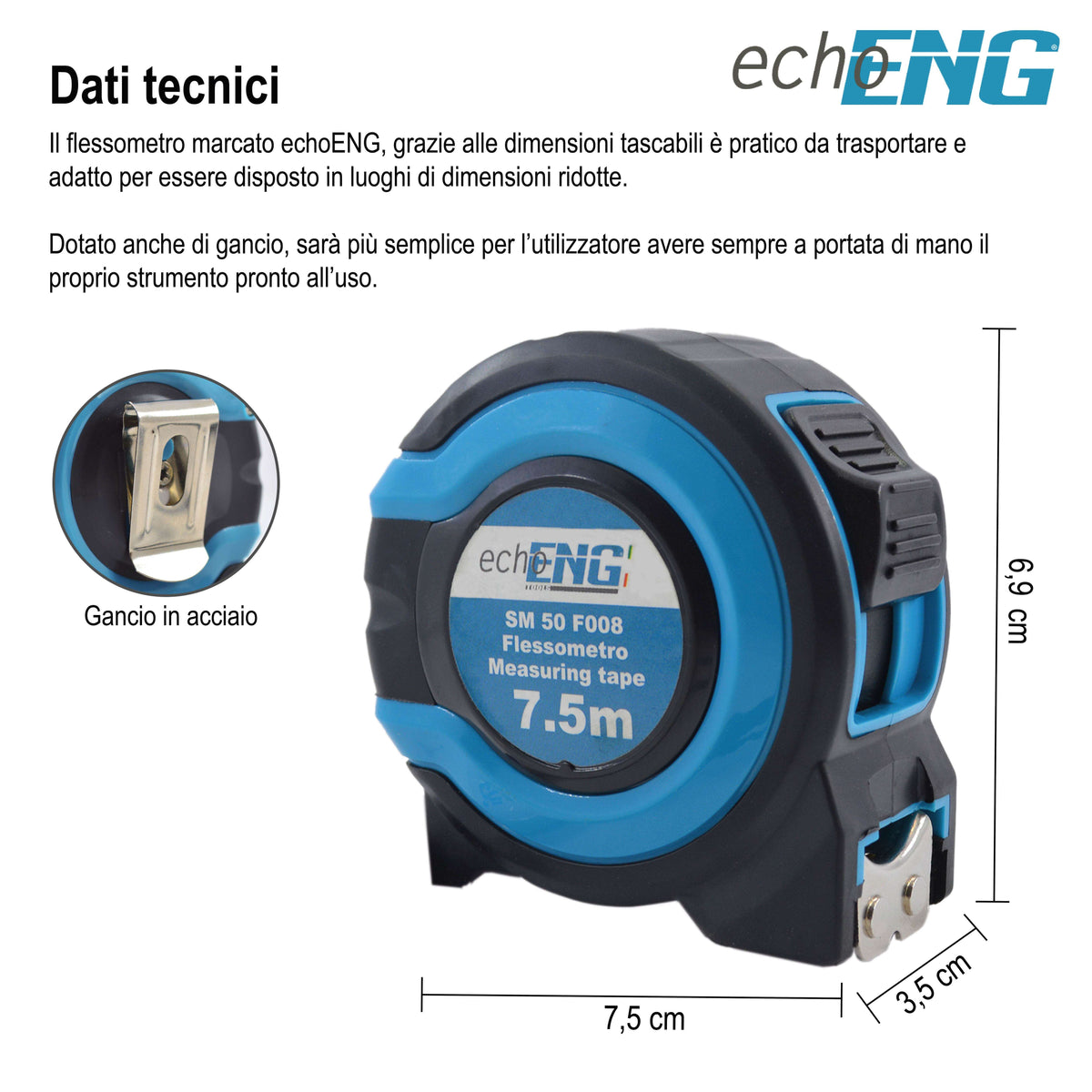 Flessometro metro 3 m x 16 mm gancio magnetico estensibile - SM 50 F003