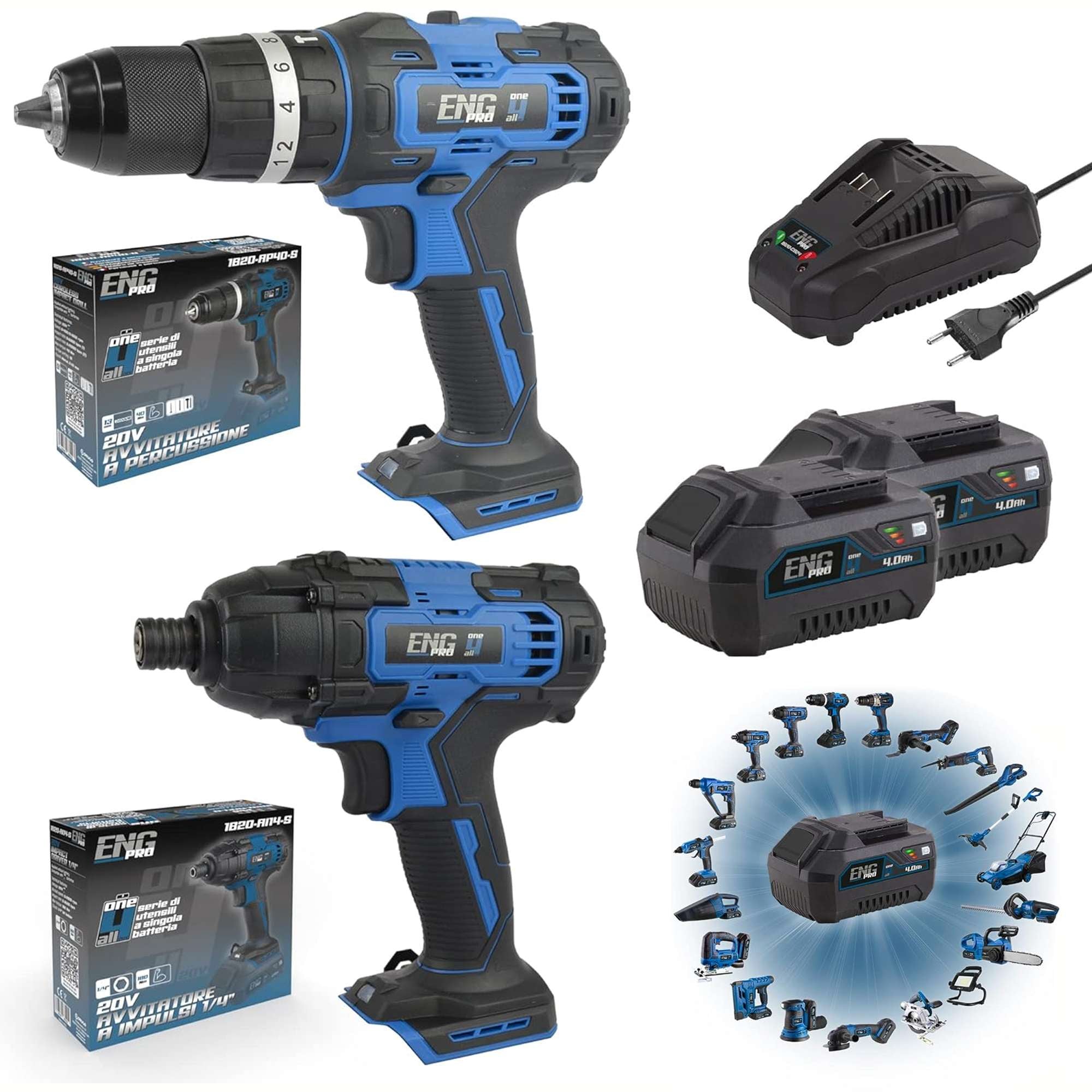 Hammer drill driver + Impact screwdriver + Two 4.0Ah Batteries + Charger ONE4ALL