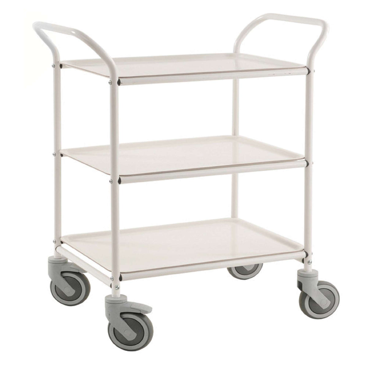 Weißer Servierwagen mit 3 Ablagen und Bremse LxBxH (mm) 770x495x960