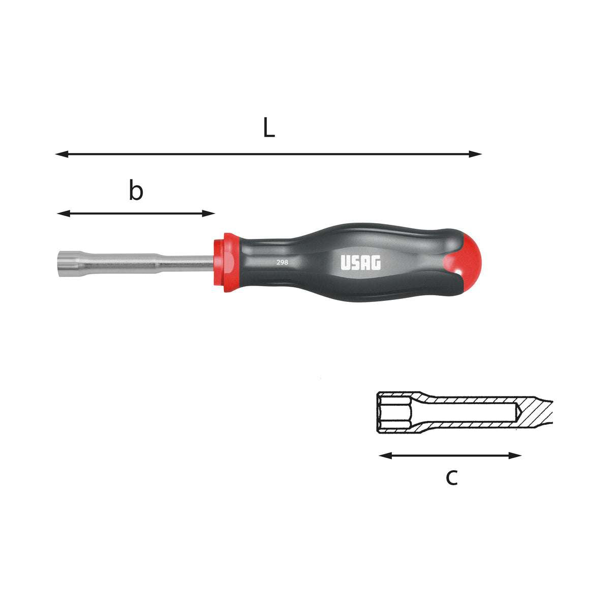 13mm hexagon socket wrench with short handle M4 L198 - Usag 298