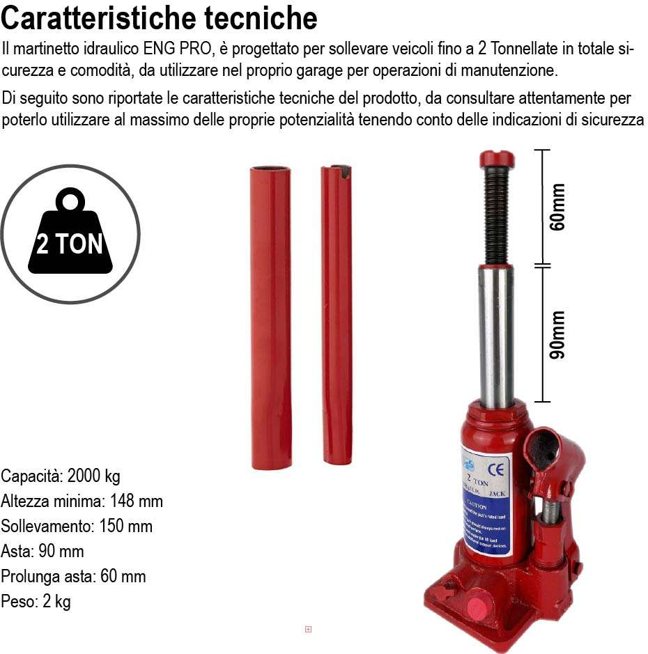 Bottle jack 2000 kg 2 T TON Tons -MA CB 0002 - ENG PRO