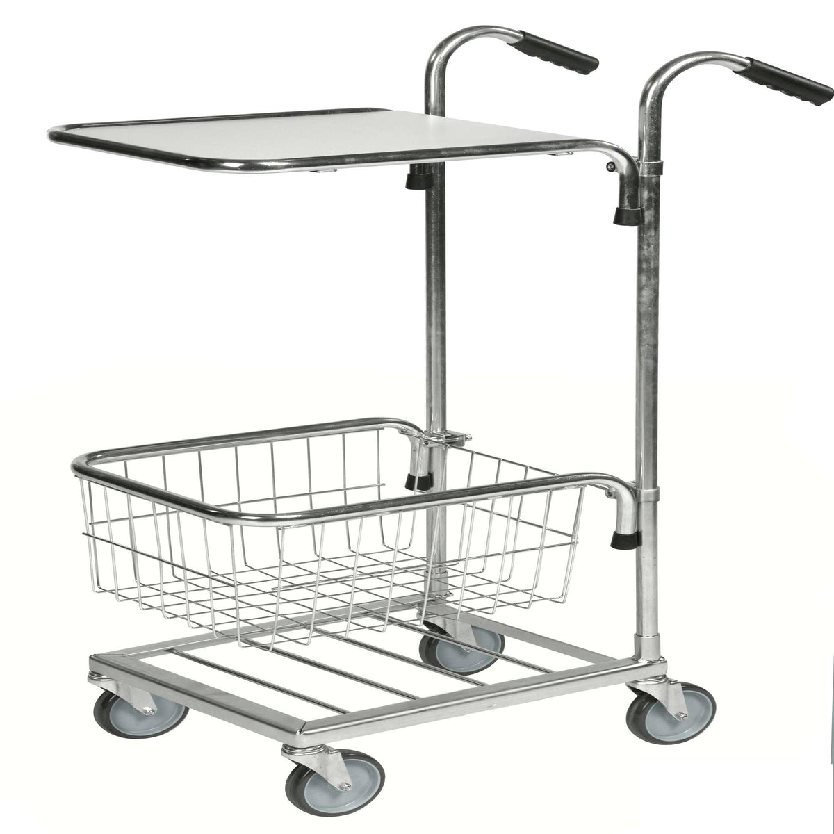 Elektrogalvanisiert / Weiß Mini-Servierwagen mit verstellbarer Ablage 660x385x1090