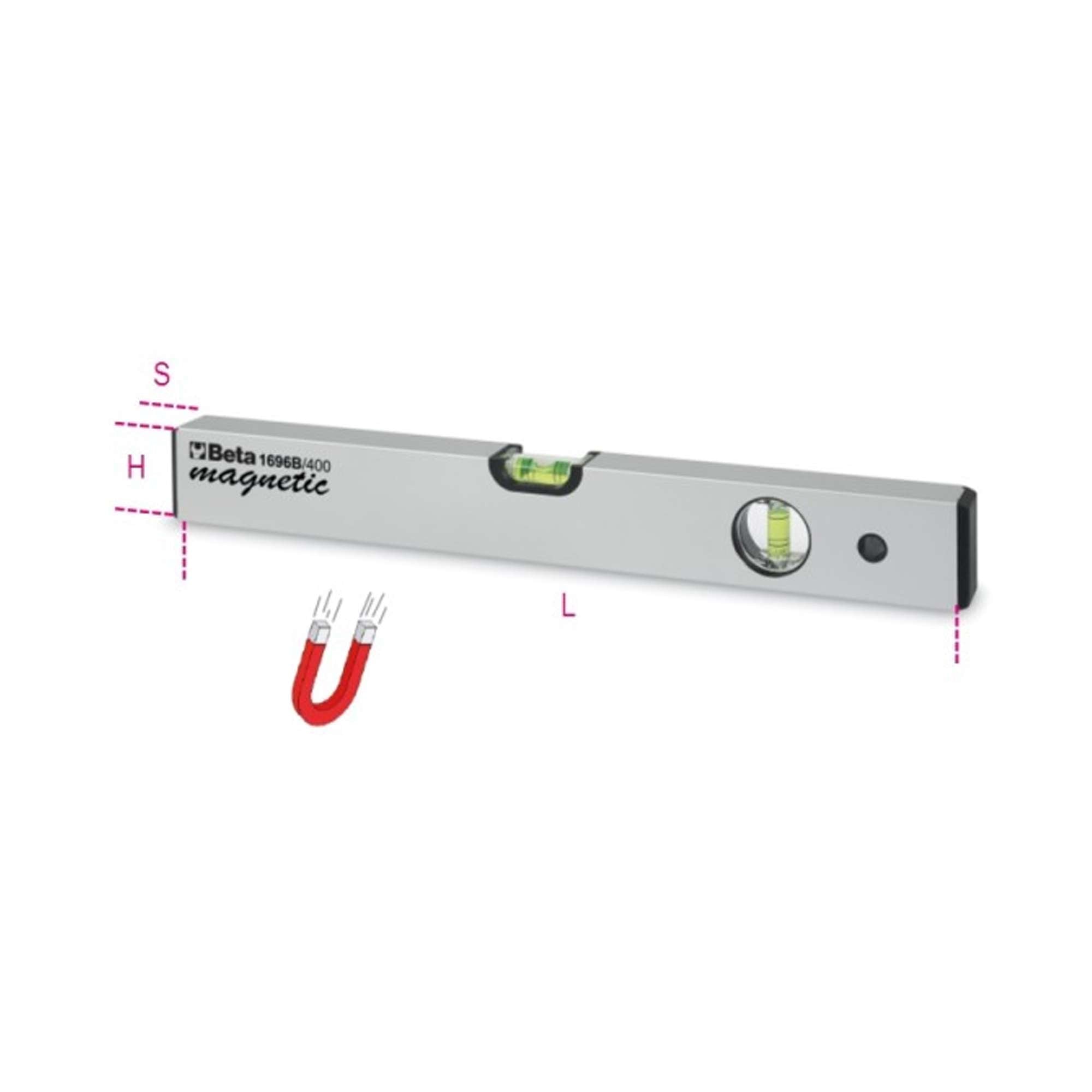 Spirit level with magnetic base in anodised profiled aluminium L.400mm - 1696B Beta
