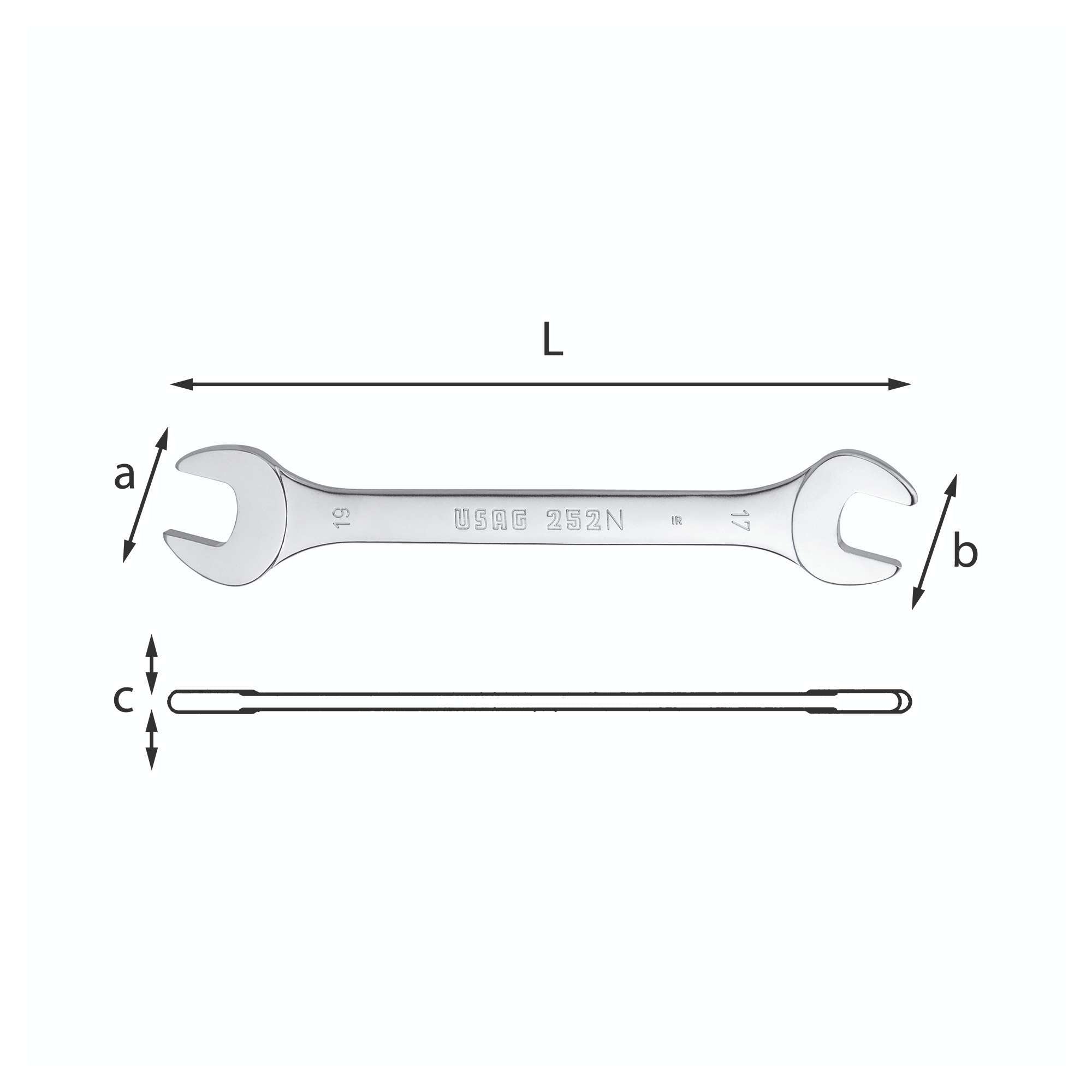 27x30mm Double ended open jaw wrenches L. 301mm - Usag 252 N