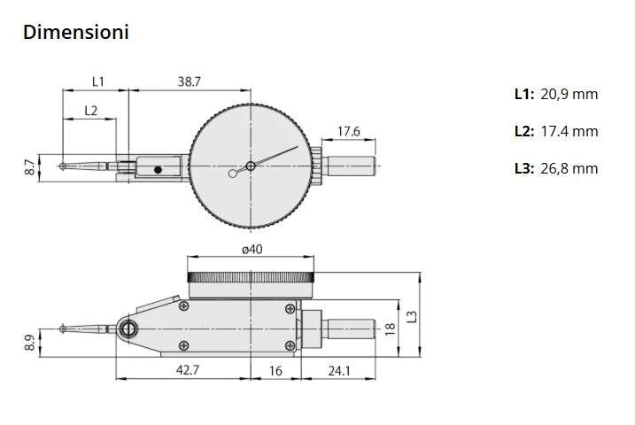 Horizontal Lever Dial Gauge 513-404-10E - Mitutoyo