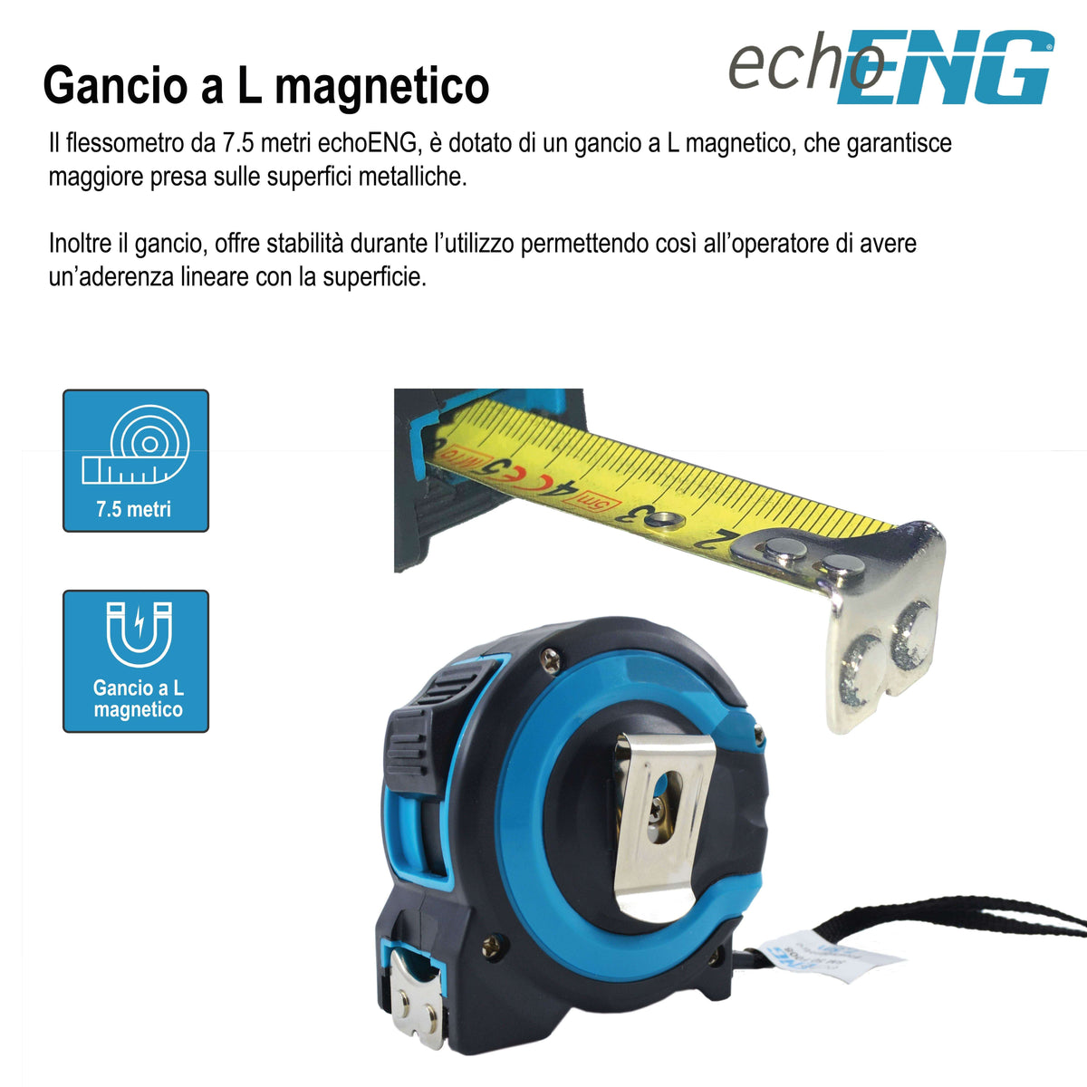 Flessometro metro 3 m x 16 mm gancio magnetico estensibile - SM 50 F003