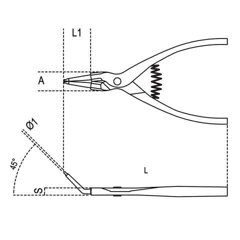 External circlip pliers, bent pattern, 45 PVC-coated handles - 1037 Beta