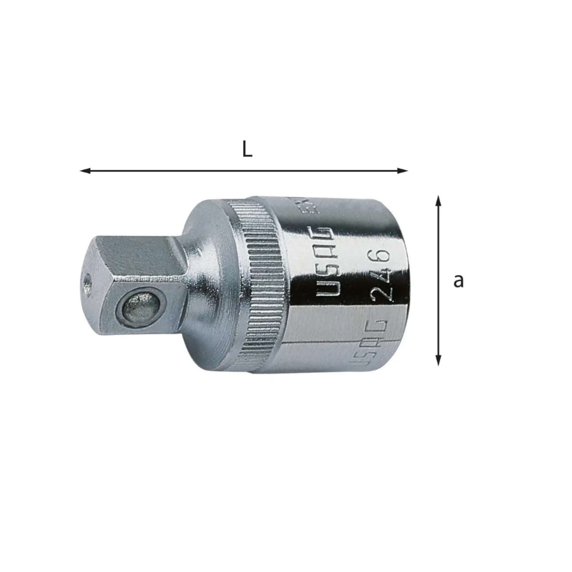 Reducer coupling, male 3/8 and female 1/2 square coupling L37mm - Usag 246 1/2