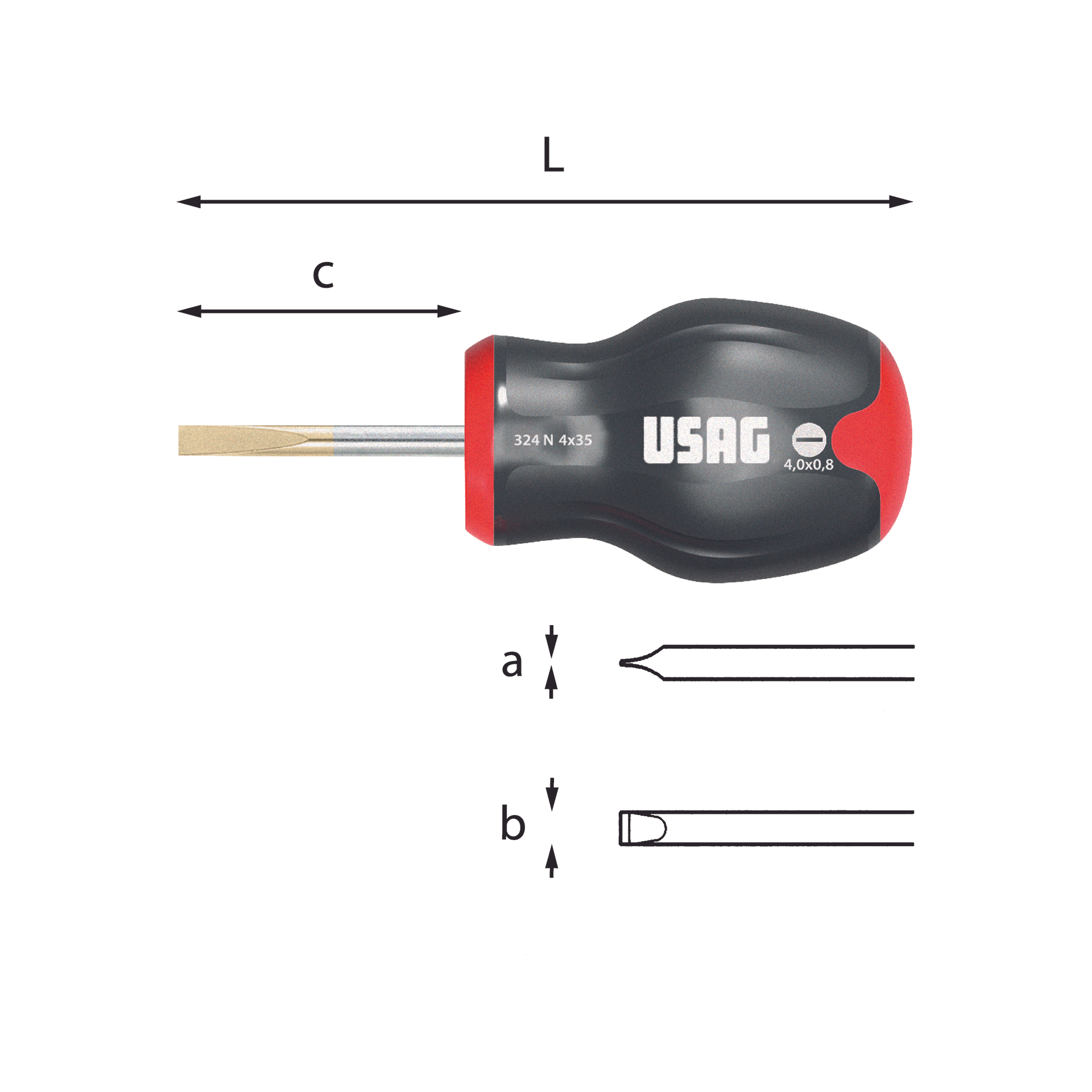 Screwdrivers for slot-head screws (0,8x4x35-1x5,5x35-1,2x6,5x35) - Usag 324 N