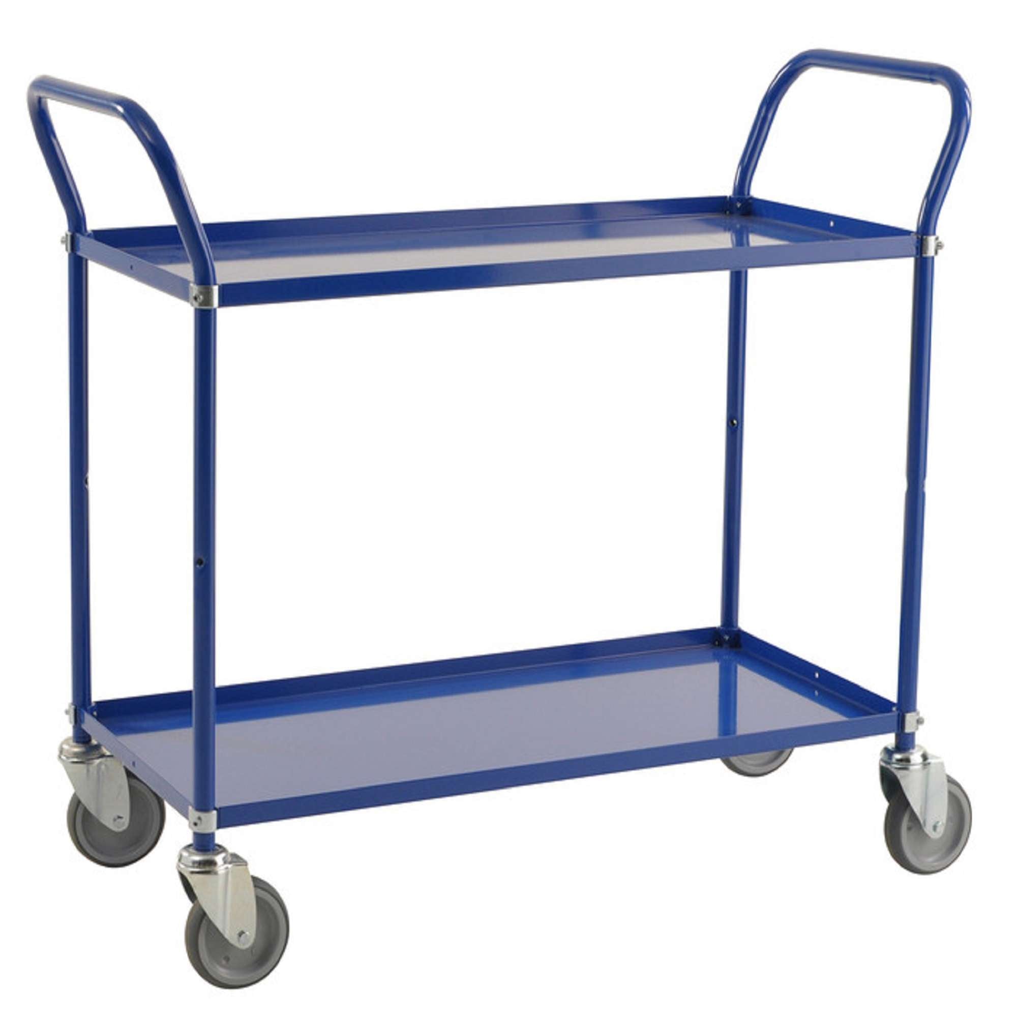 Blue trolley with 2 shelves, 4 swivel castors - Kongamek
