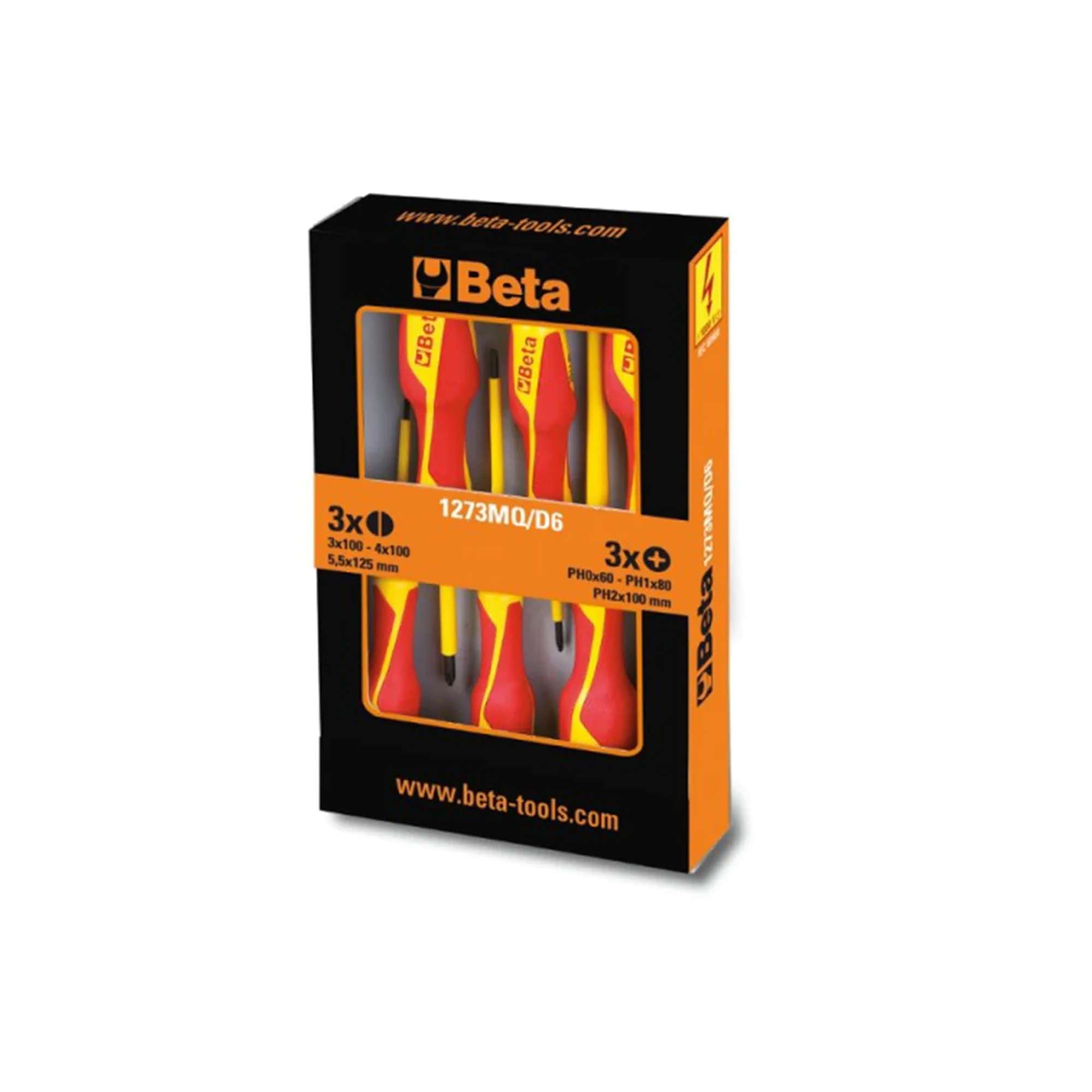 Set of 6 1000V insulated screwdrivers, 3 parallel blade and 3 Phillips - Beta