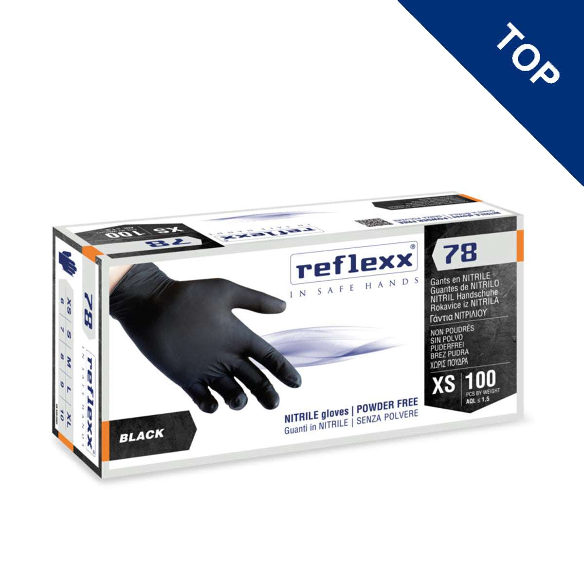 Reflexx R78 Nitrile Gloves without powder, medium, black, size M and XL 100 pcs