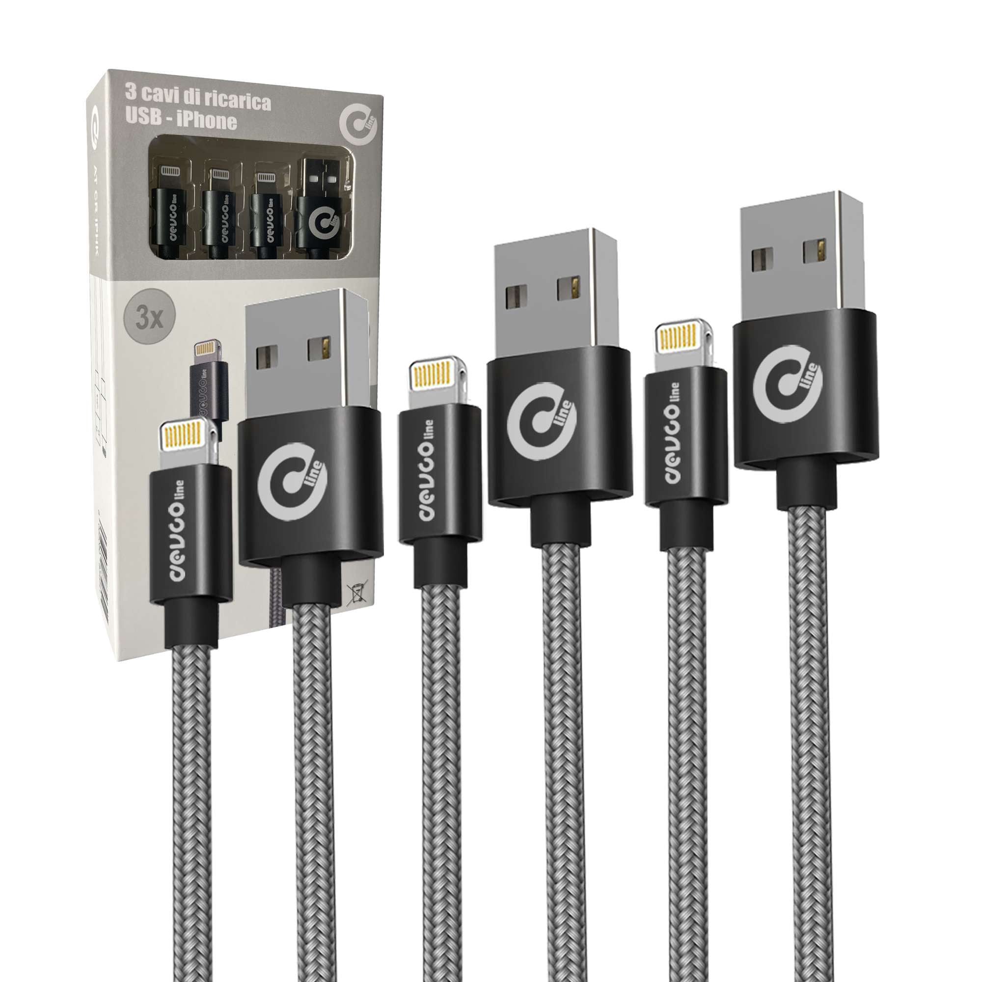 Kit set of 3 USB cables compatible with iPhone [1m, 2m, 3m] USB-A connection
