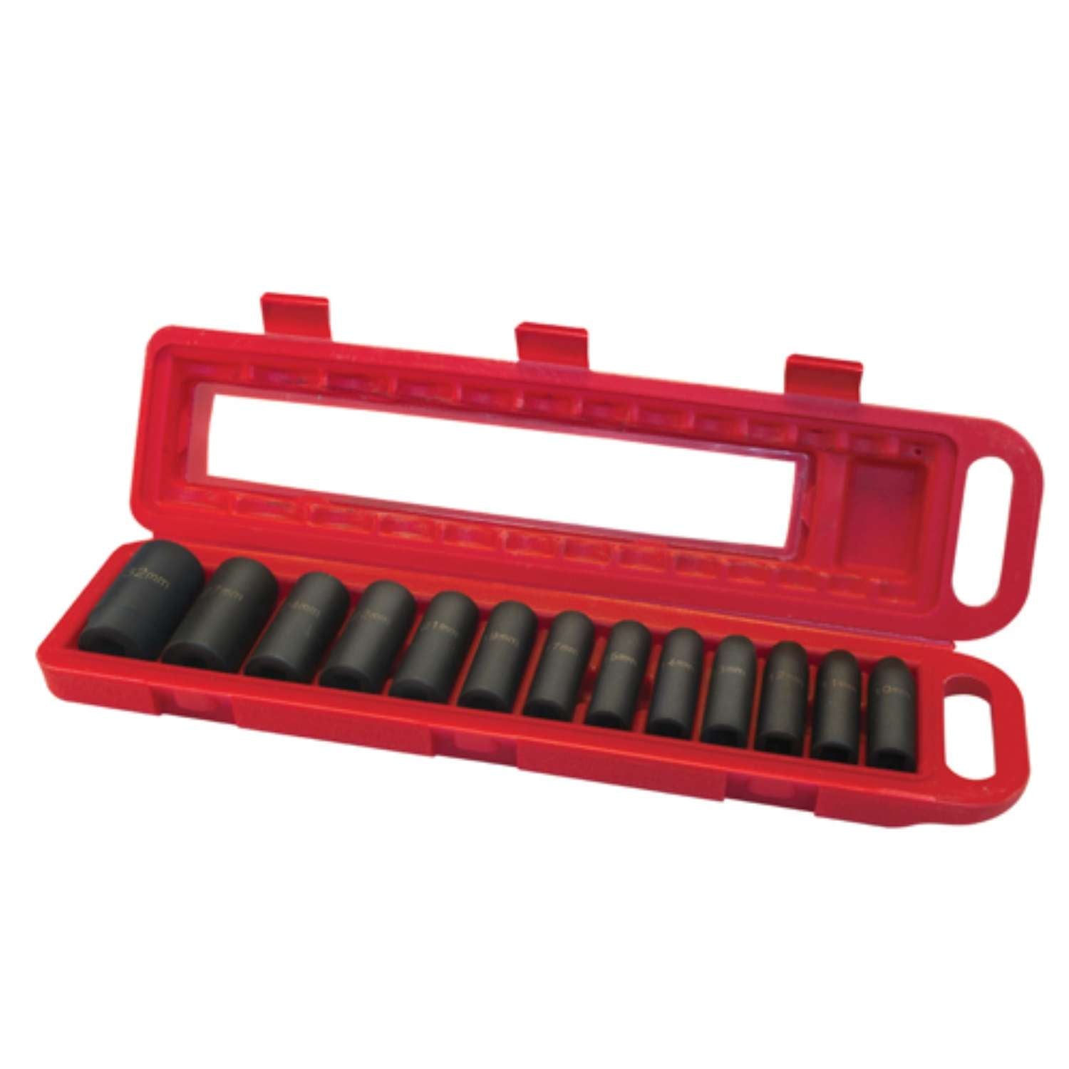 Set of 1/2" impact socket wrenches square head 13pcs tool case 10-32mm