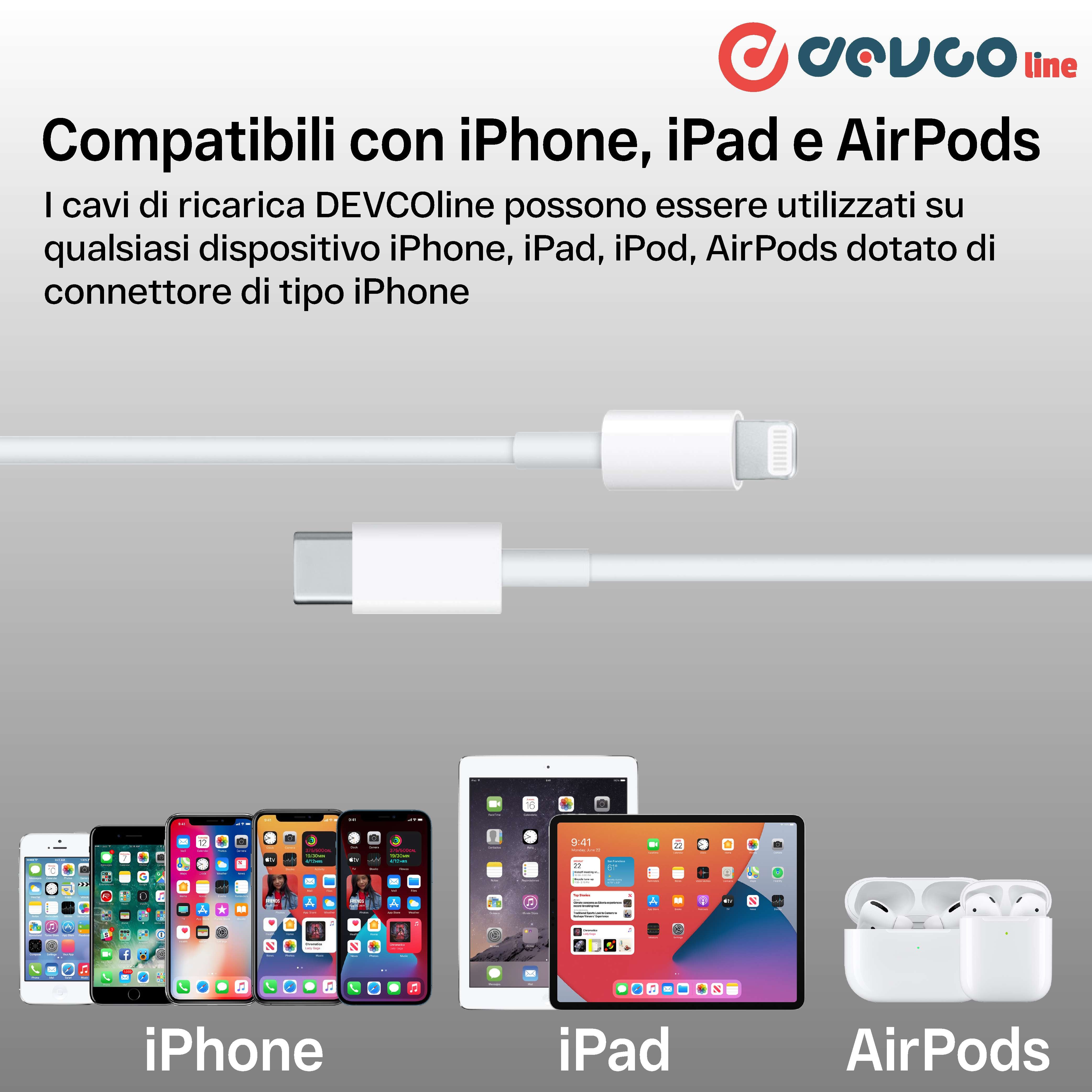 USB connecting cable compatible with iPhone and USB-C 2 meter - DEVCOline
