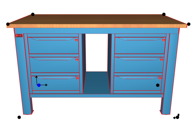 WORKSHOP WORKBENCH WOODEN TOP 1500 X 750 X 880 H - 2 CABINETS 3 DRAWERS - FAMI - BLUE