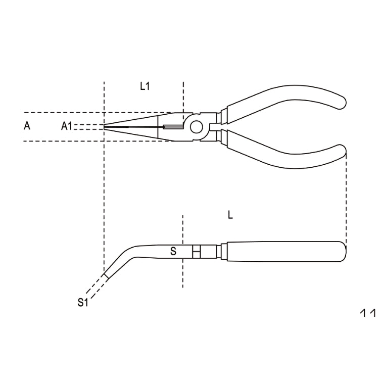 Extra long bent flat knurled nose pliers, bi-material handles - Beta